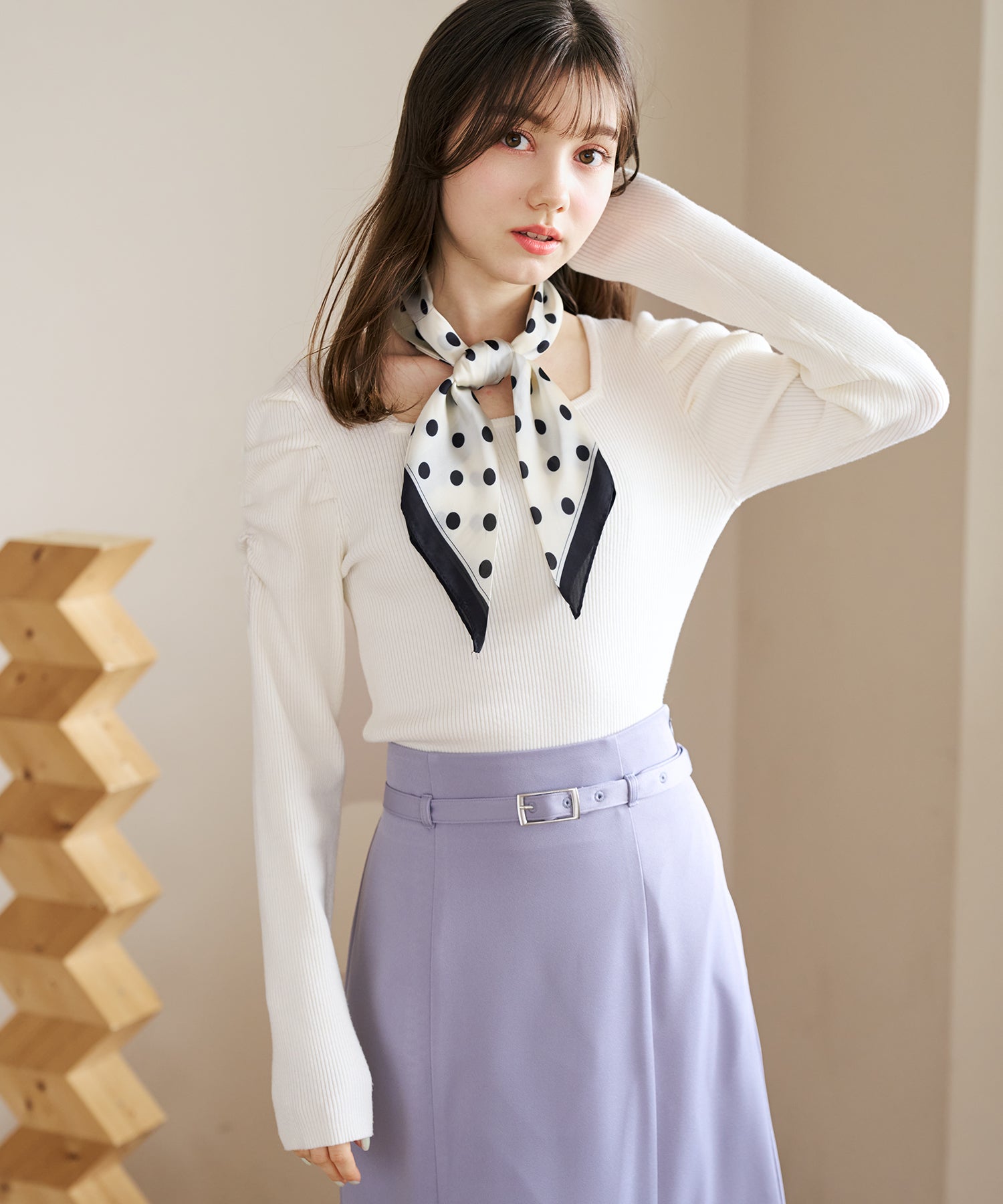 トランテアン ソン ドゥ モード 31 Sons de mode 2026春夏新作 スカーフ付きスクエアニット TT618303 （OFF-WHITE） OFF-WHITE