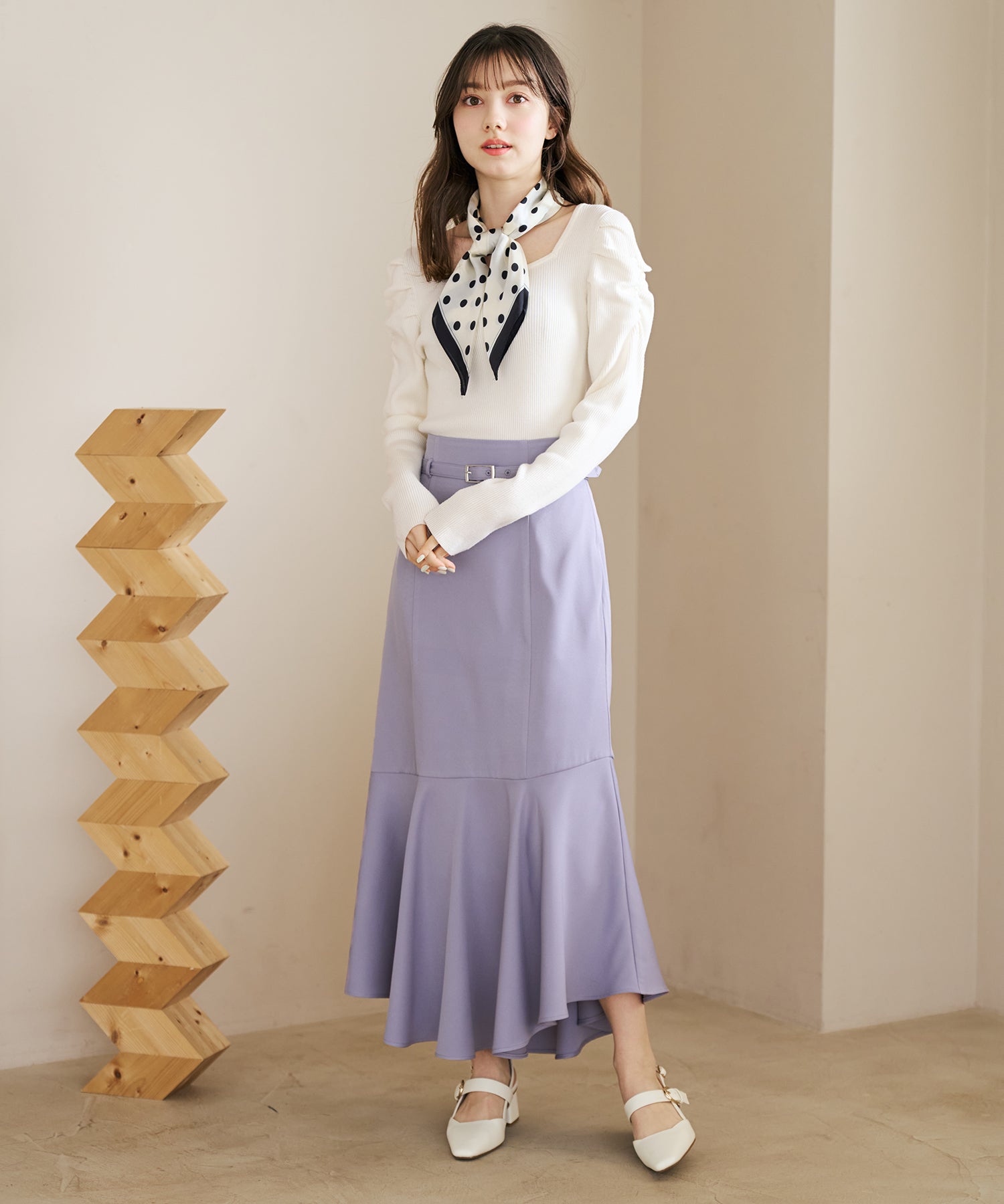 トランテアン ソン ドゥ モード 31 Sons de mode 2026春夏新作 スカーフ付きスクエアニット TT618303 （OFF-WHITE） OFF-WHITE