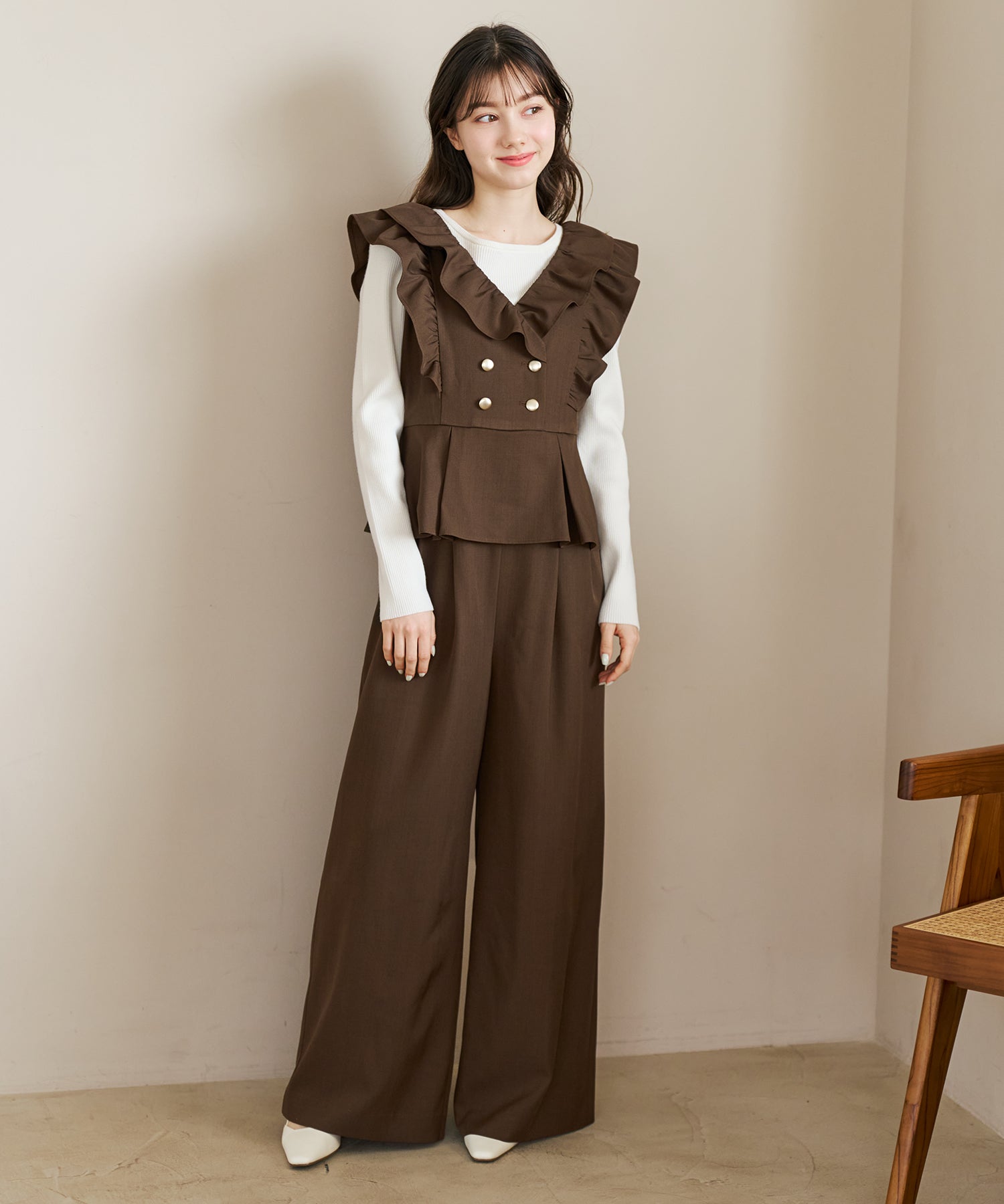 トランテアン ソン ドゥ モード 31 Sons de mode 2026春夏新作 フリルコンビネゾン TT617401 （BROWN） BROWN