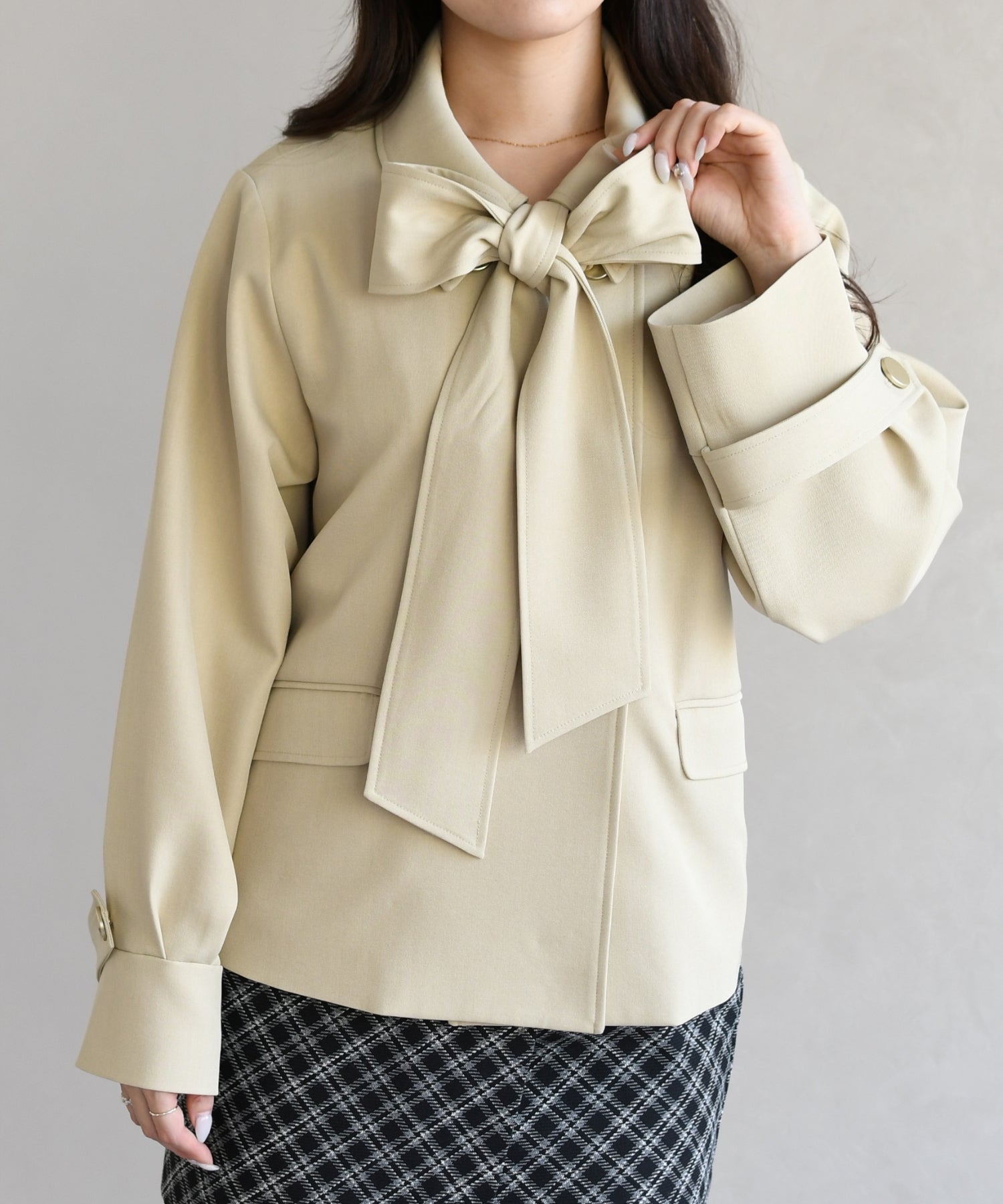 トランテアン ソン ドゥ モード 31 Sons de mode 2026春夏新作 リボンタイ付きブルゾン TT618502 （BEIGE） BEIGE