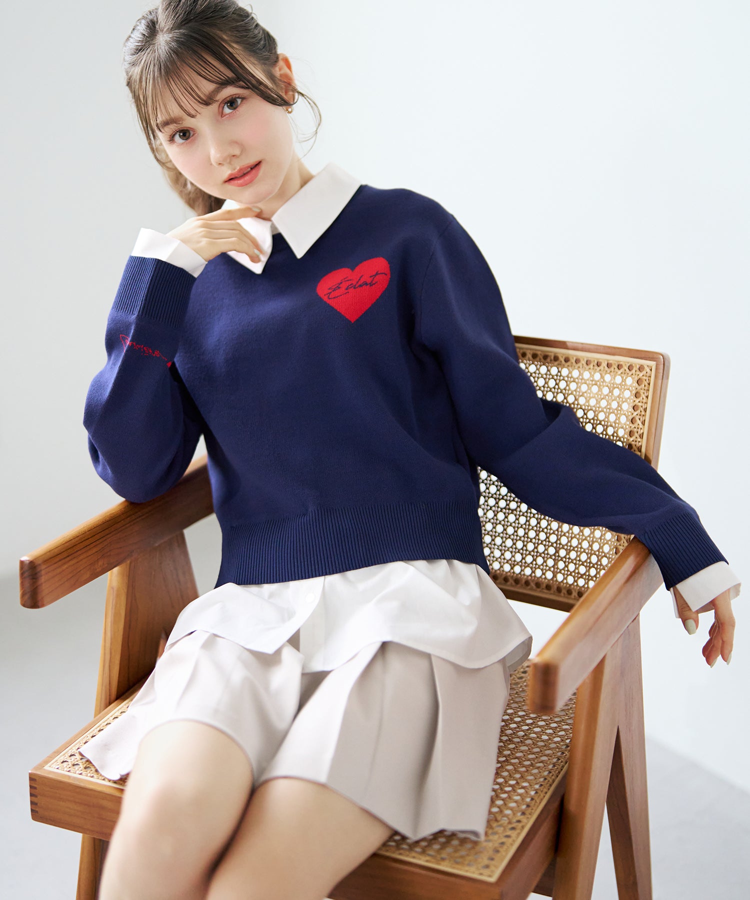 トランテアン ソン ドゥ モード 31 Sons de mode 2026春夏新作 ハートモチーフ襟付きニット TT618306 （NAVY） NAVY