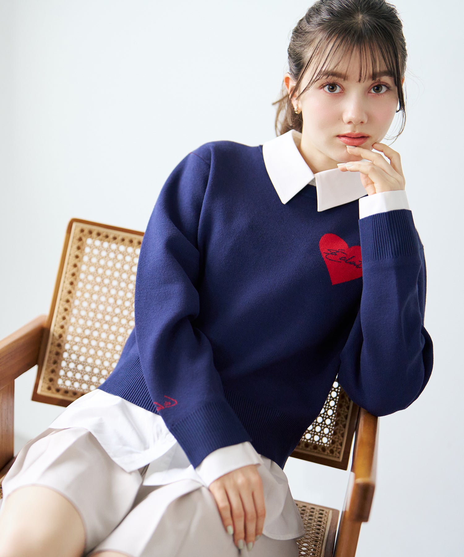 トランテアン ソン ドゥ モード 31 Sons de mode 2026春夏新作 ハートモチーフ襟付きニット TT618306 （NAVY） NAVY
