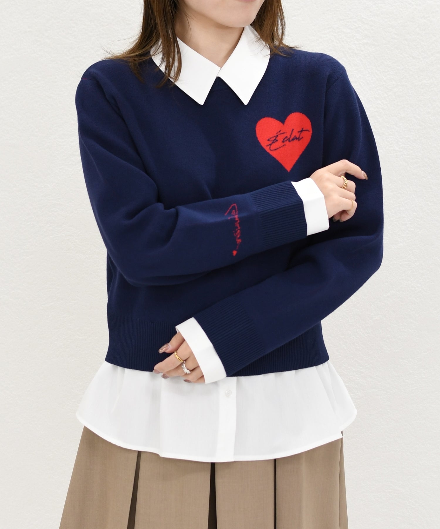 トランテアン ソン ドゥ モード 31 Sons de mode 2026春夏新作 ハートモチーフ襟付きニット TT618306 （NAVY） NAVY