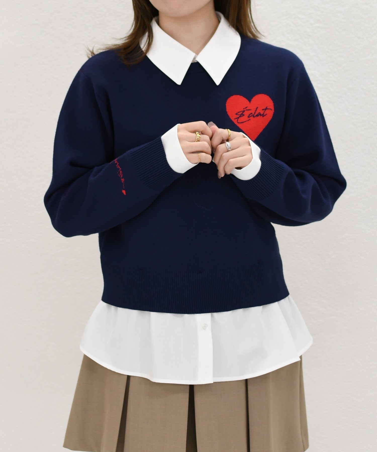 トランテアン ソン ドゥ モード 31 Sons de mode 2026春夏新作 ハートモチーフ襟付きニット TT618306 （NAVY） NAVY