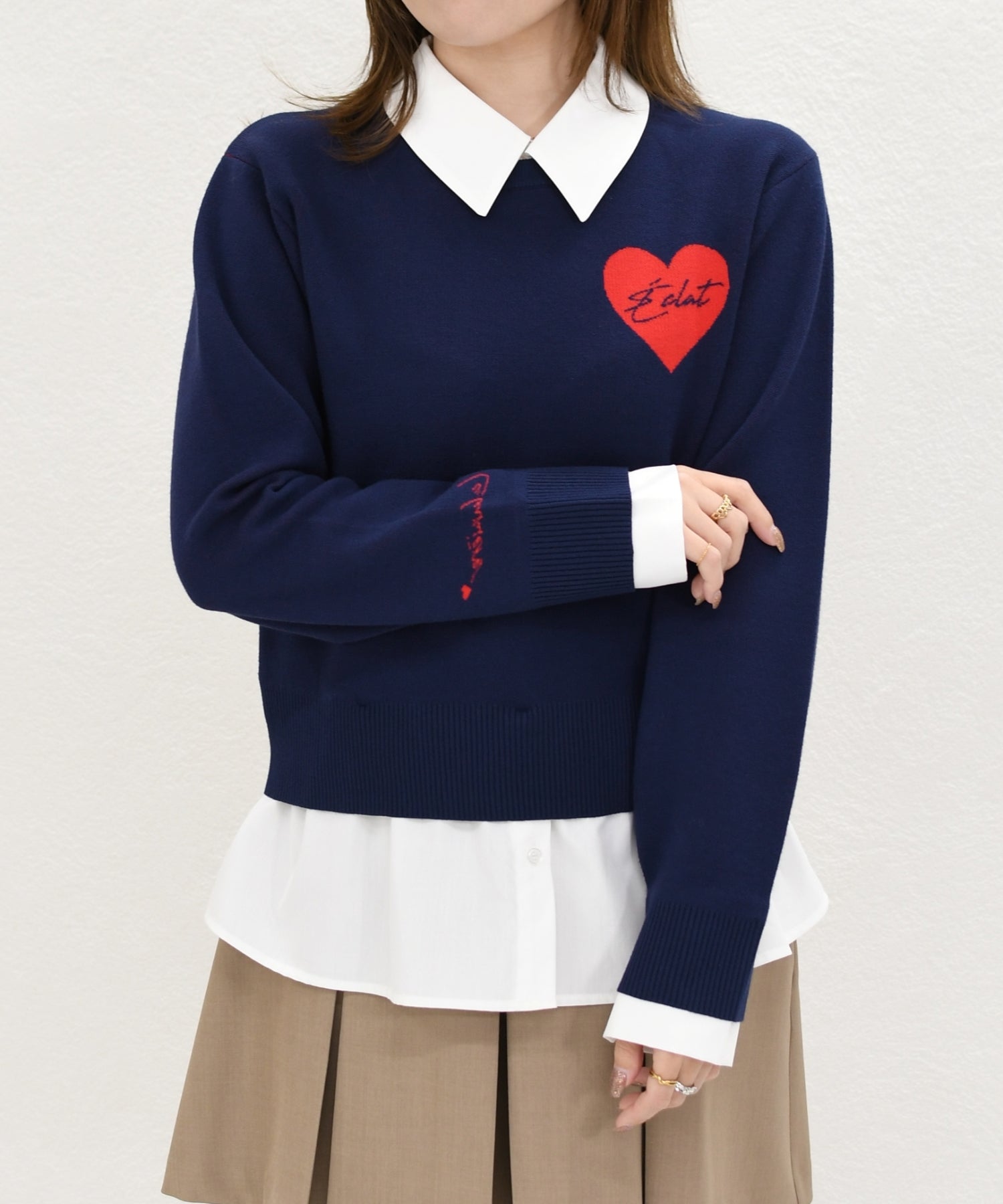 トランテアン ソン ドゥ モード 31 Sons de mode 2026春夏新作 ハートモチーフ襟付きニット TT618306 （NAVY） NAVY