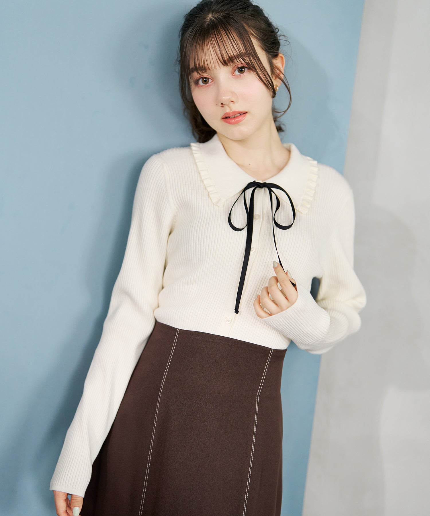 トランテアン ソン ドゥ モード 31 Sons de mode 2026春夏新作 襟フリルニット TT618304 （OFF-WHITE） OFF-WHITE