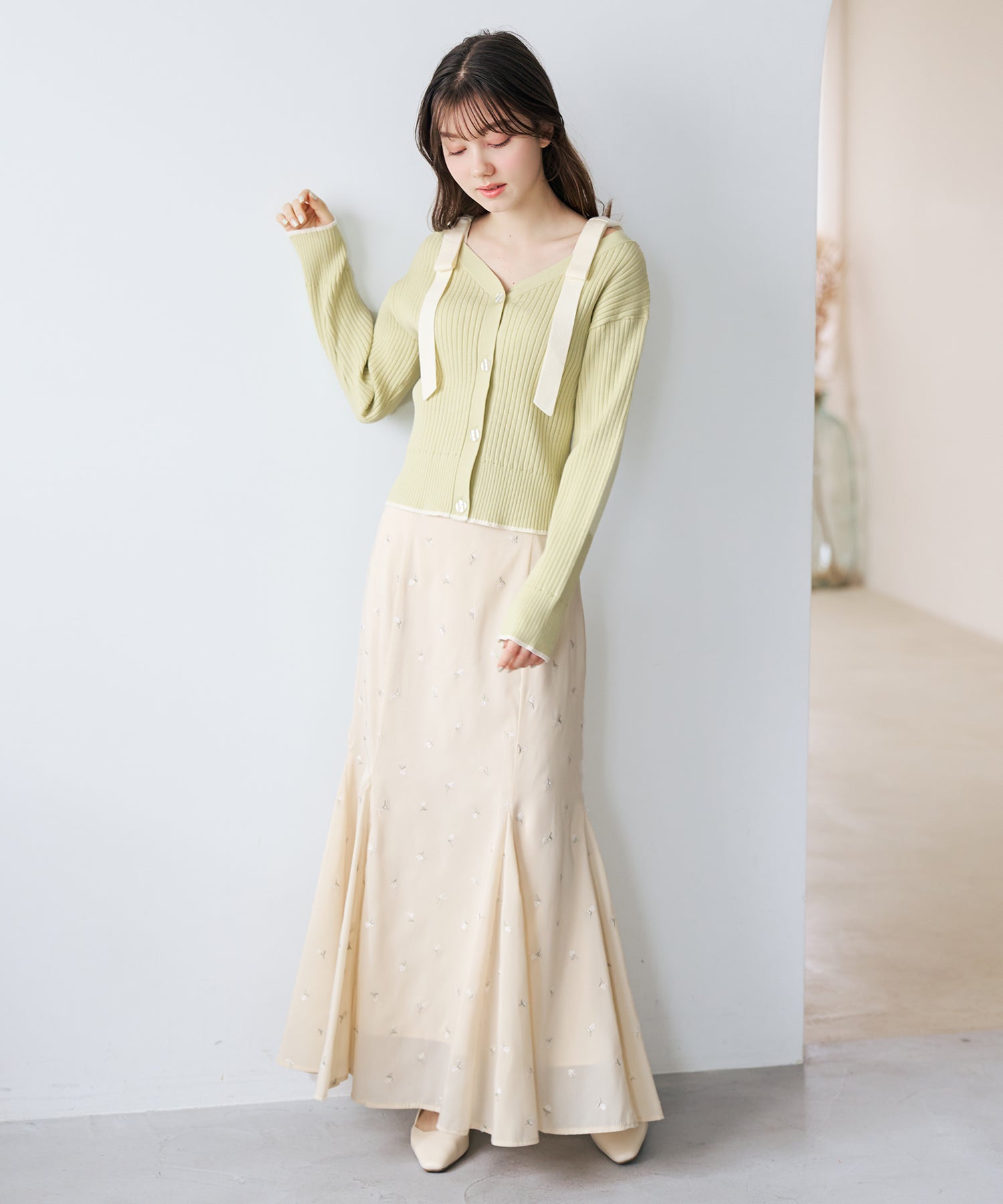 トランテアン ソン ドゥ モード 31 Sons de mode 2026春夏新作 肩リボン配色ニット TT618307 （L.GREEN） L.GREEN