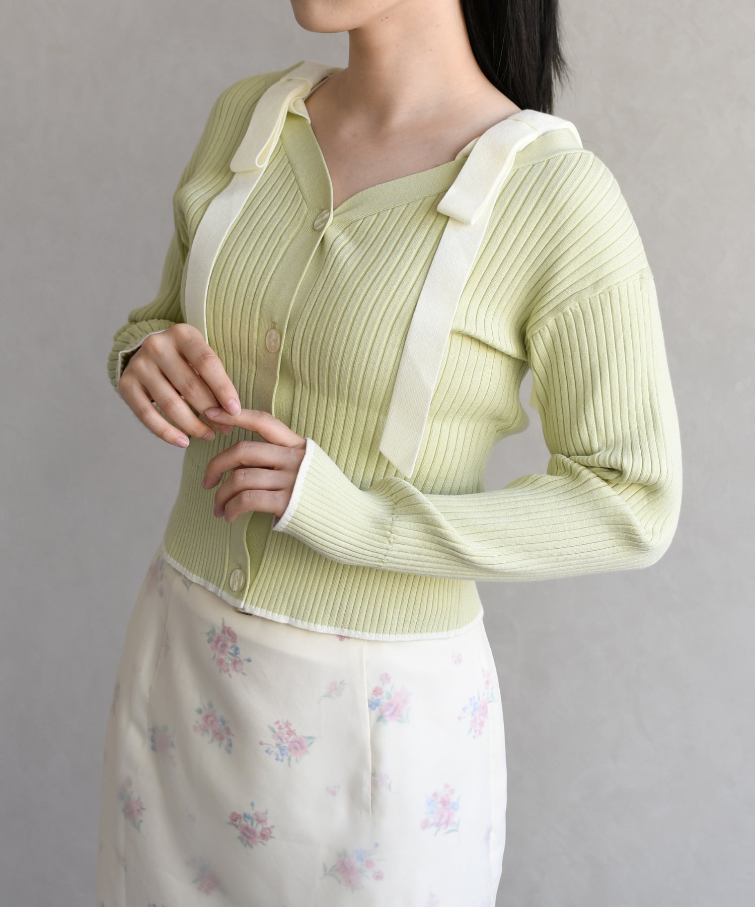 トランテアン ソン ドゥ モード 31 Sons de mode 2026春夏新作 肩リボン配色ニット TT618307 （L.GREEN） L.GREEN