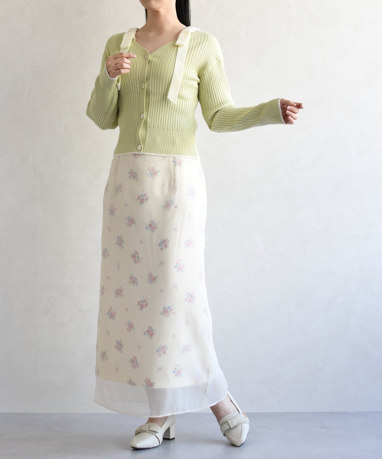 トランテアン ソン ドゥ モード 31 Sons de mode 2026春夏新作 肩リボン配色ニット TT618307 （L.GREEN） L.GREEN