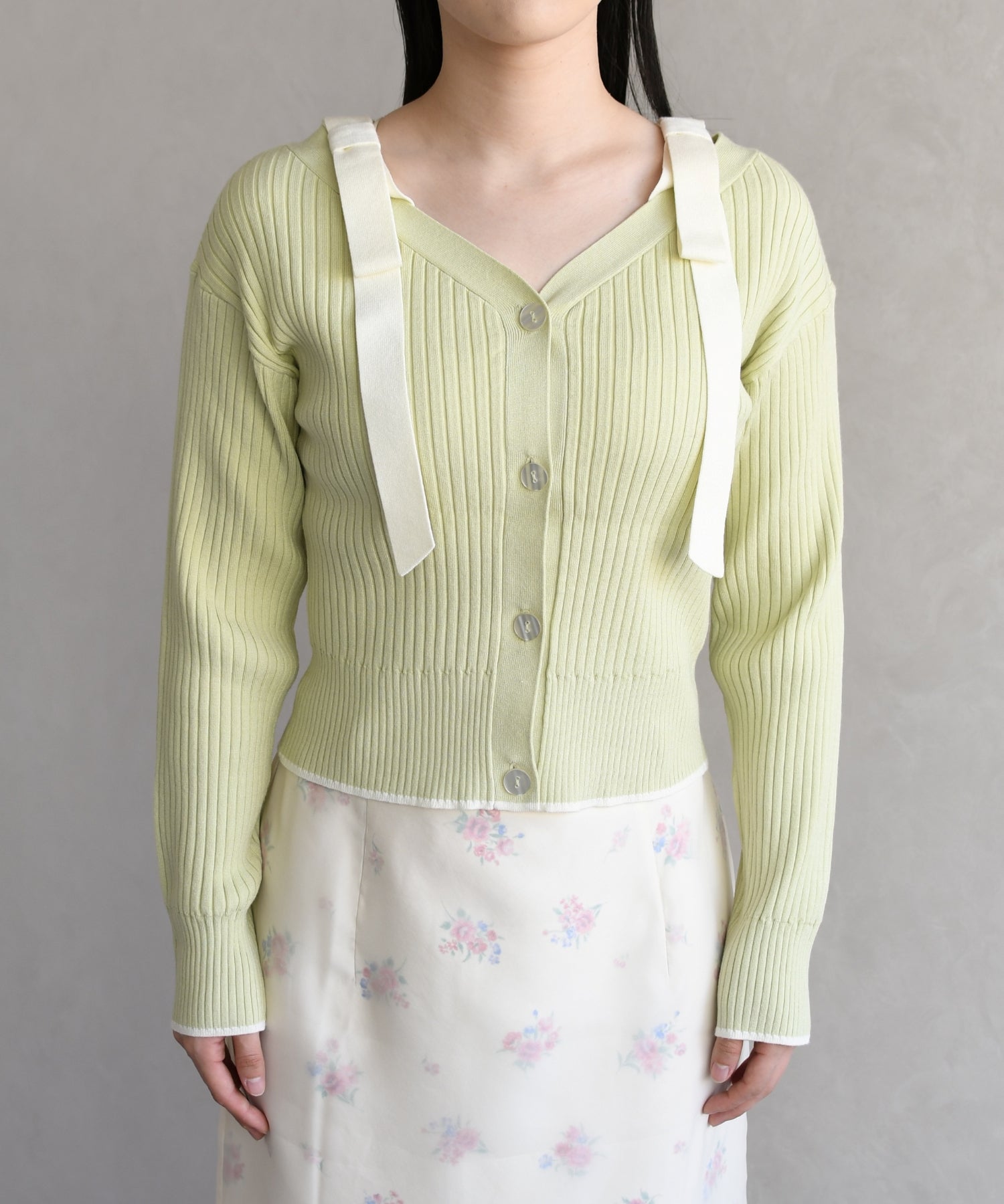 トランテアン ソン ドゥ モード 31 Sons de mode 2026春夏新作 肩リボン配色ニット TT618307 （L.GREEN） L.GREEN