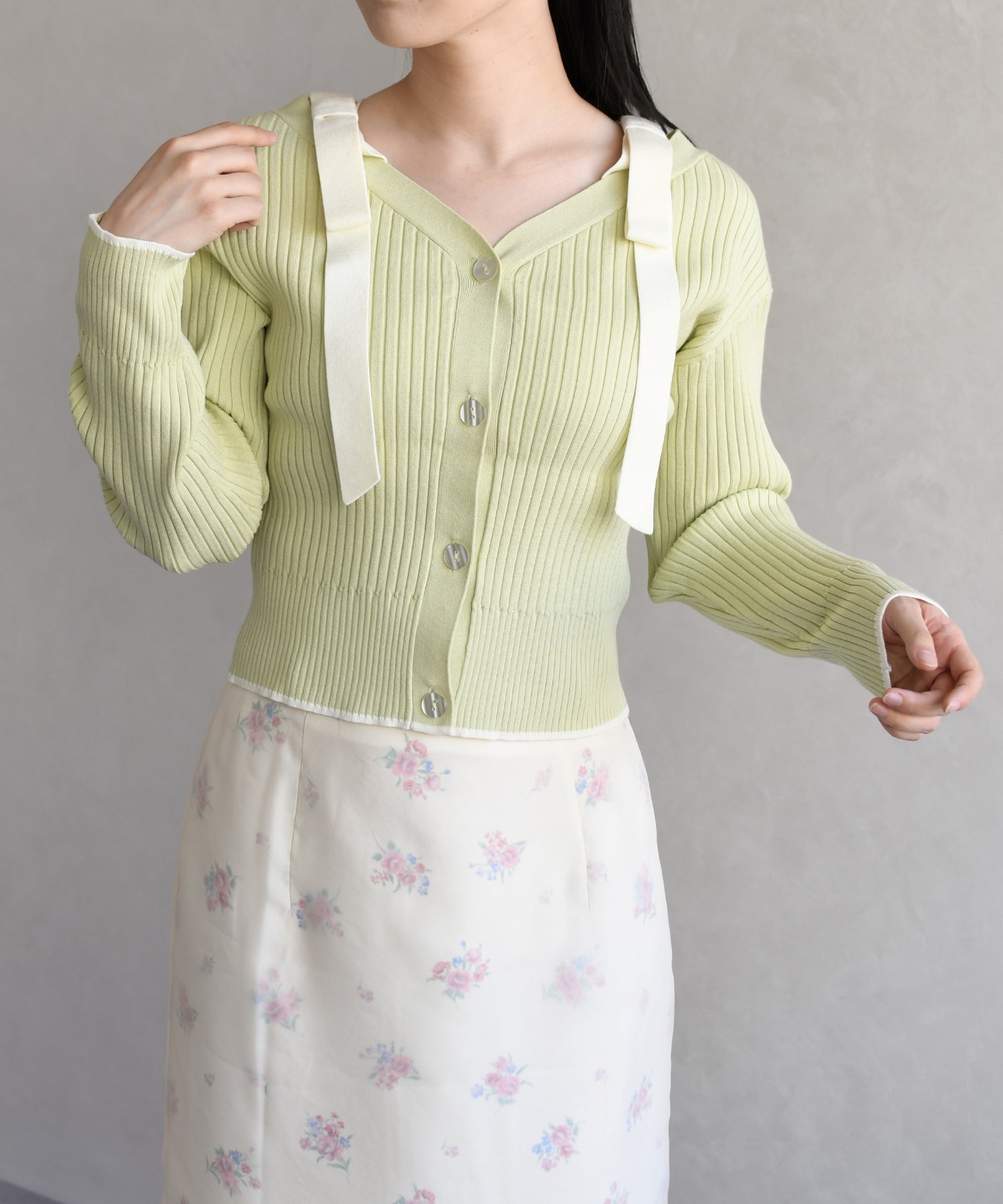 トランテアン ソン ドゥ モード 31 Sons de mode 2026春夏新作 肩リボン配色ニット TT618307 （L.GREEN） L.GREEN