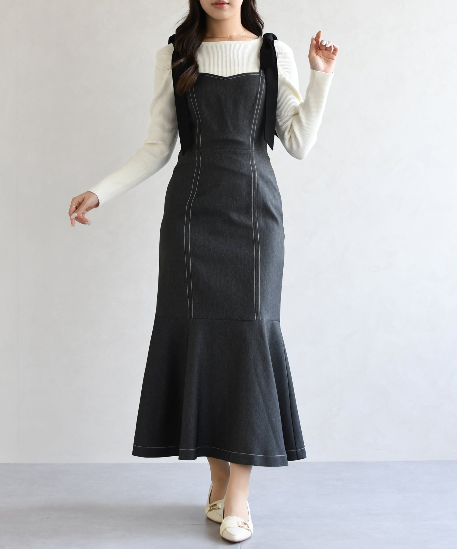 トランテアン ソン ドゥ モード 31 Sons de mode 2026春夏新作  肩リボンデニムライクジャンスカTT617405 （BLACK） BLACK