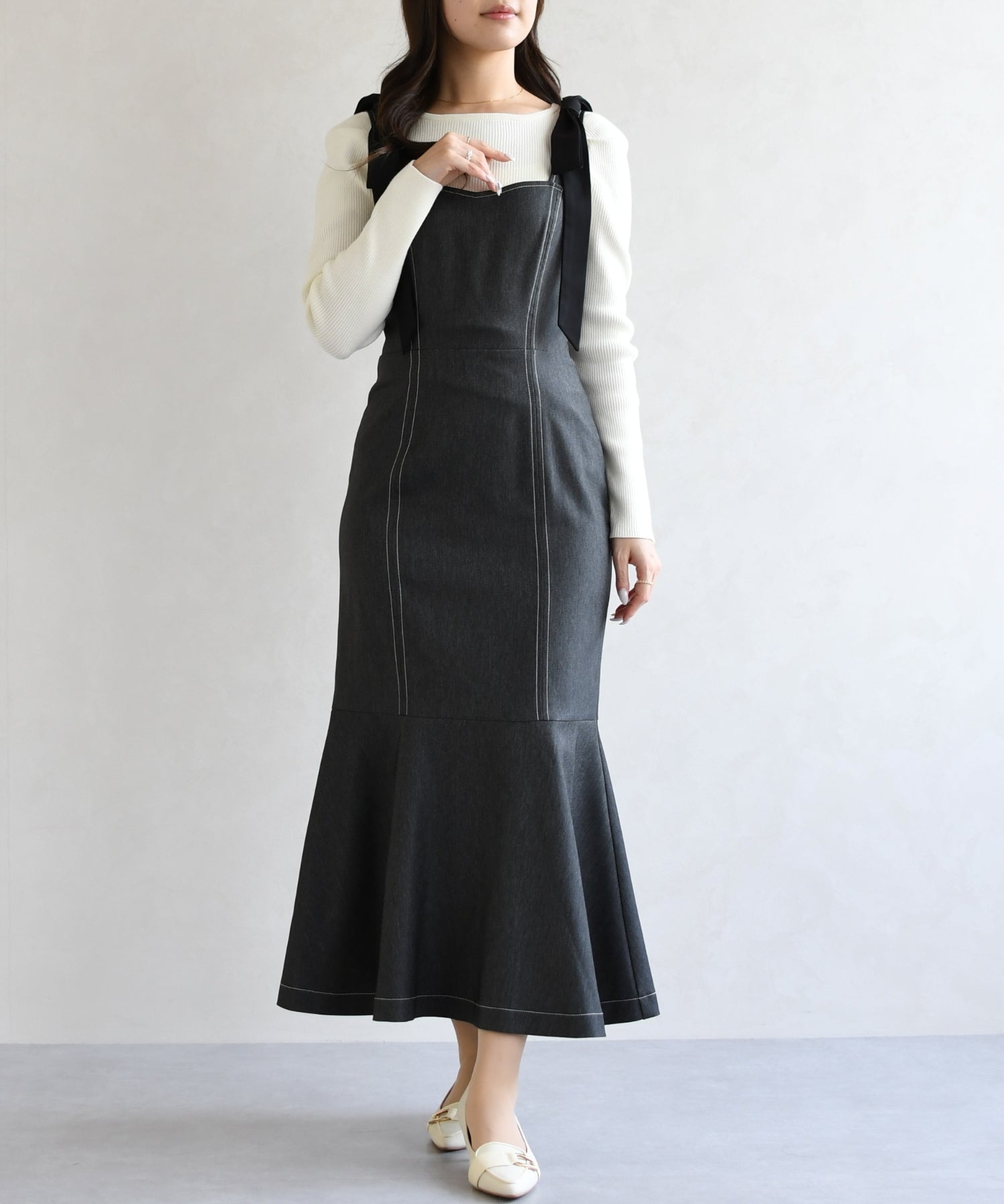 トランテアン ソン ドゥ モード 31 Sons de mode 2026春夏新作  肩リボンデニムライクジャンスカTT617405 （BLACK） BLACK