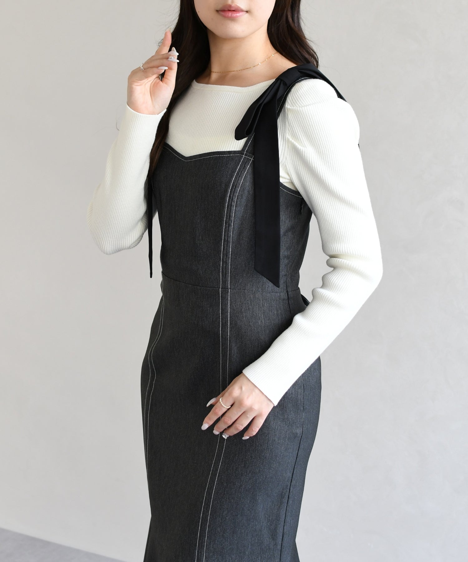 トランテアン ソン ドゥ モード 31 Sons de mode 2026春夏新作  肩リボンデニムライクジャンスカTT617405 （BLACK） BLACK