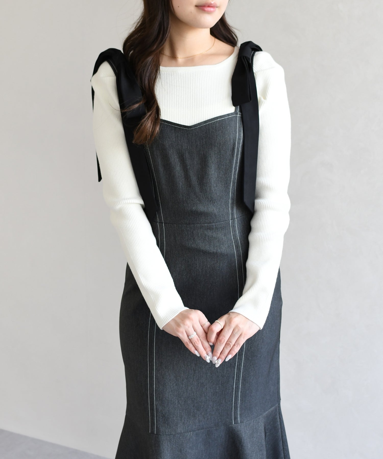 トランテアン ソン ドゥ モード 31 Sons de mode 2026春夏新作  肩リボンデニムライクジャンスカTT617405 （BLACK） BLACK