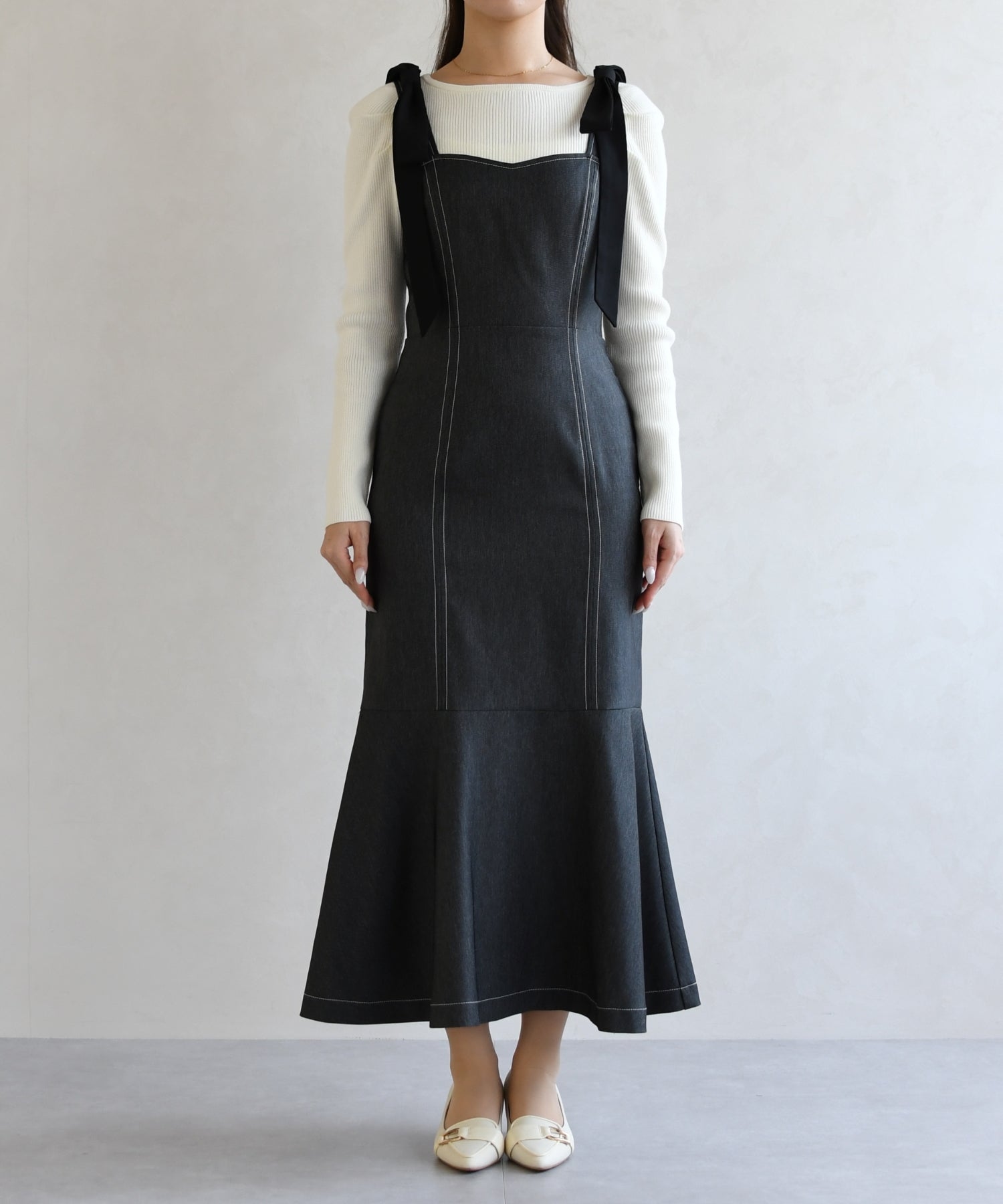 トランテアン ソン ドゥ モード 31 Sons de mode 2026春夏新作  肩リボンデニムライクジャンスカTT617405 （BLACK） BLACK