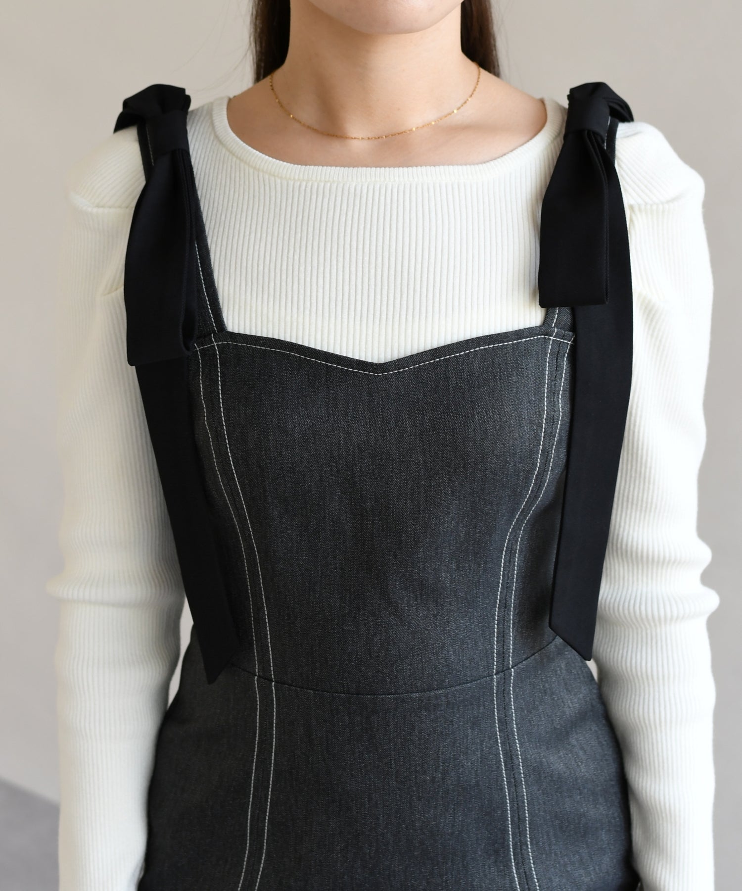 トランテアン ソン ドゥ モード 31 Sons de mode 2026春夏新作  肩リボンデニムライクジャンスカTT617405 （BLACK） BLACK