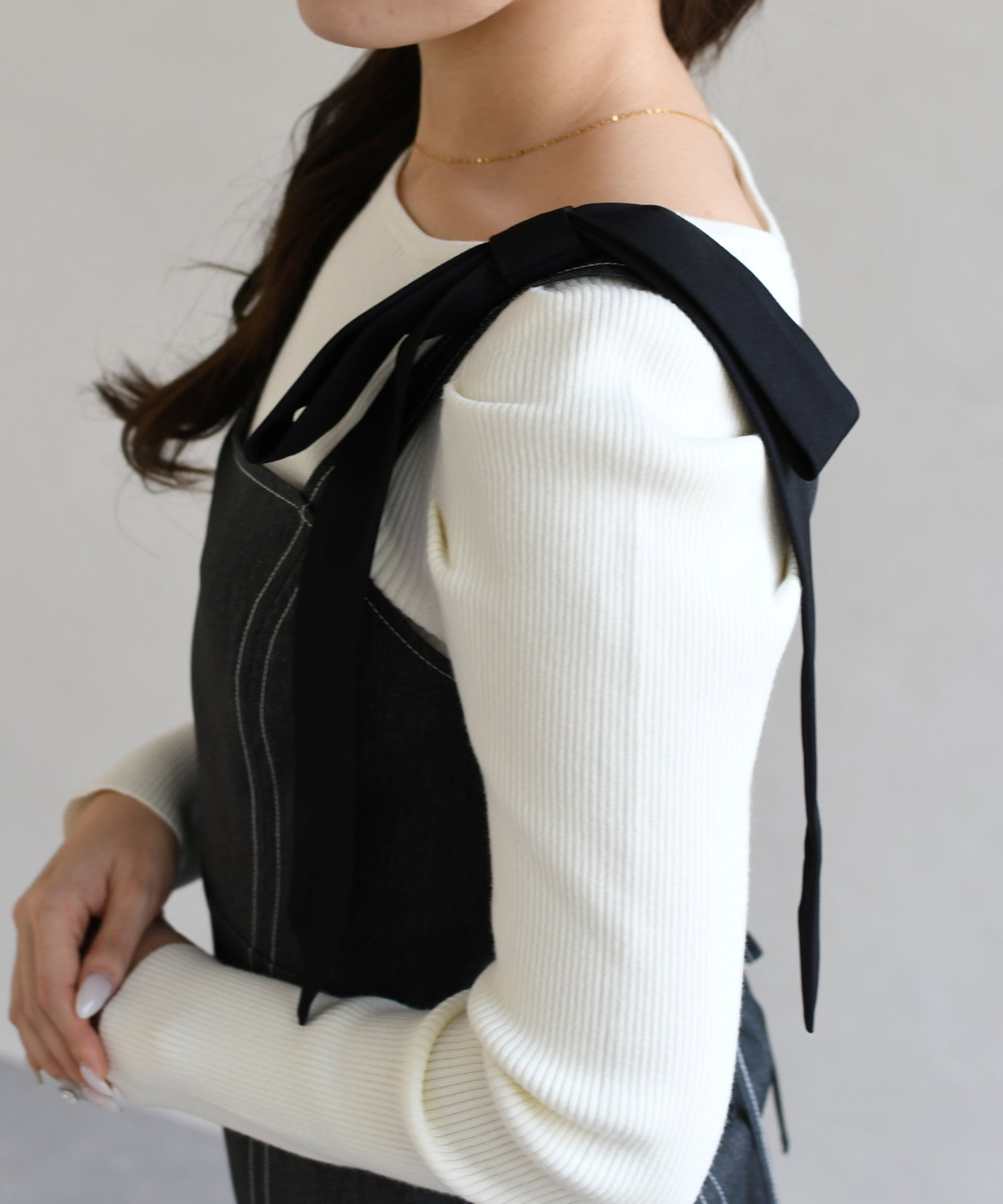 トランテアン ソン ドゥ モード 31 Sons de mode 2026春夏新作  肩リボンデニムライクジャンスカTT617405 （BLACK） BLACK