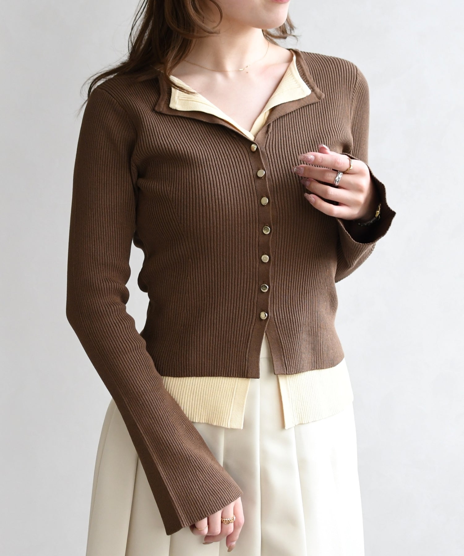 トランテアン ソン ドゥ モード 31 Sons de mode 2026春夏新作 レイヤードカラーニット TT618308 （BROWN） BROWN