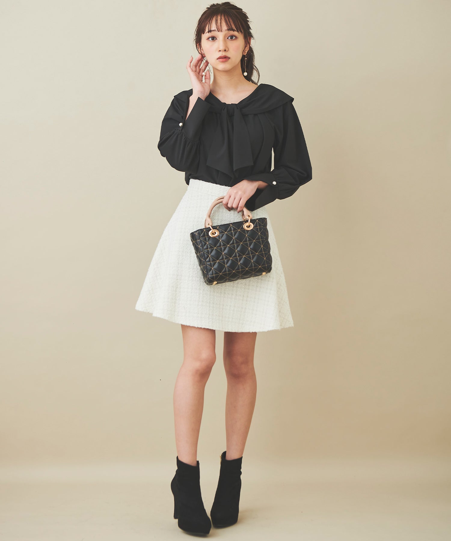 トランテアン ソン ドゥ モード 31 Sons de mode ツイードフレアミニスカート （オフホワイト） OFF-WHITE