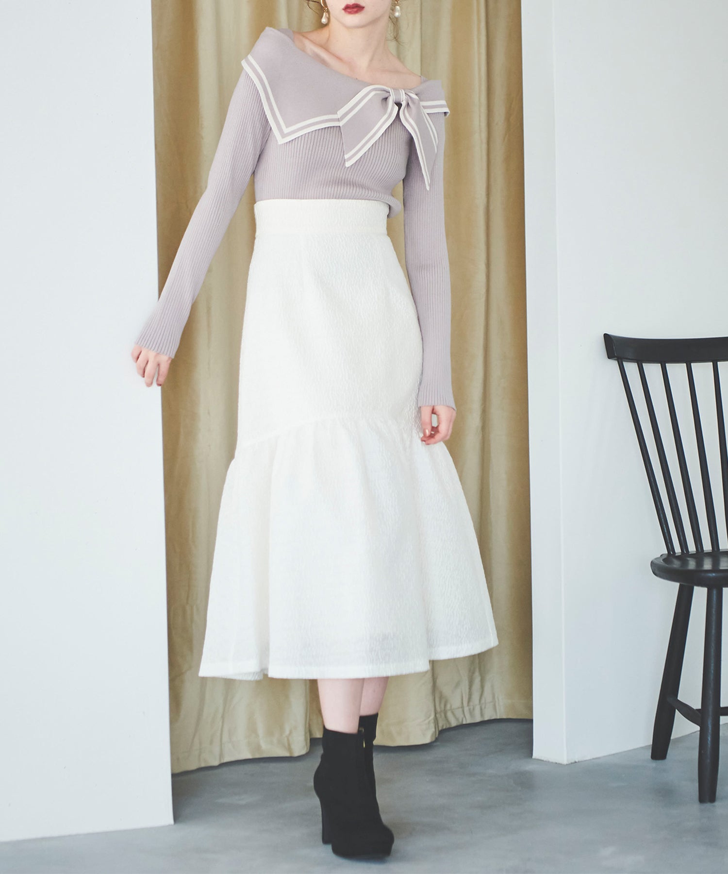 トランテアン ソン ドゥ モード 31 Sons de mode ジャカードレースアップスカート （オフホワイト） OFF-WHITE