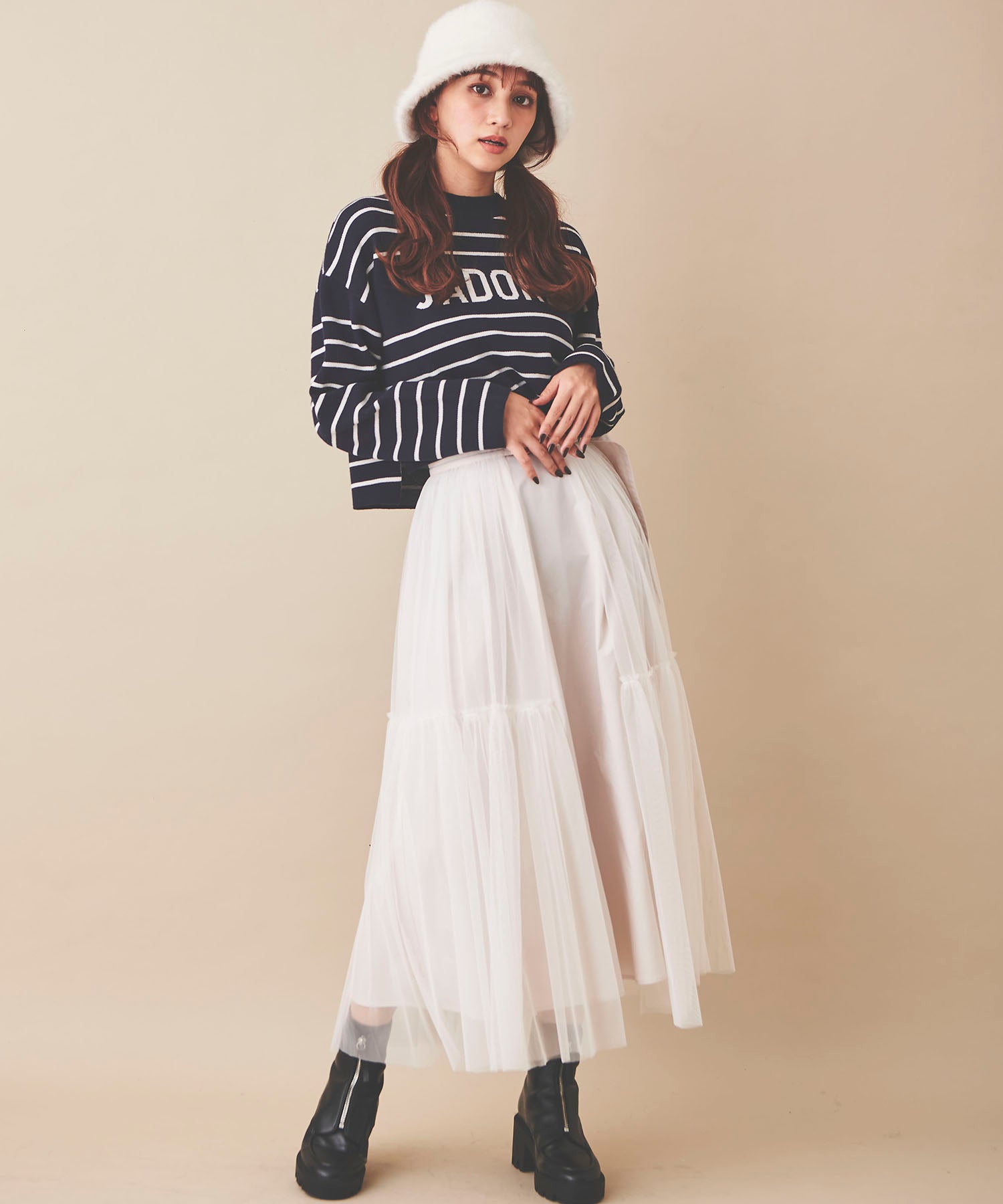 トランテアン ソン ドゥ モード 31 Sons de mode チュール×タフタスカート （クリーム） クリーム