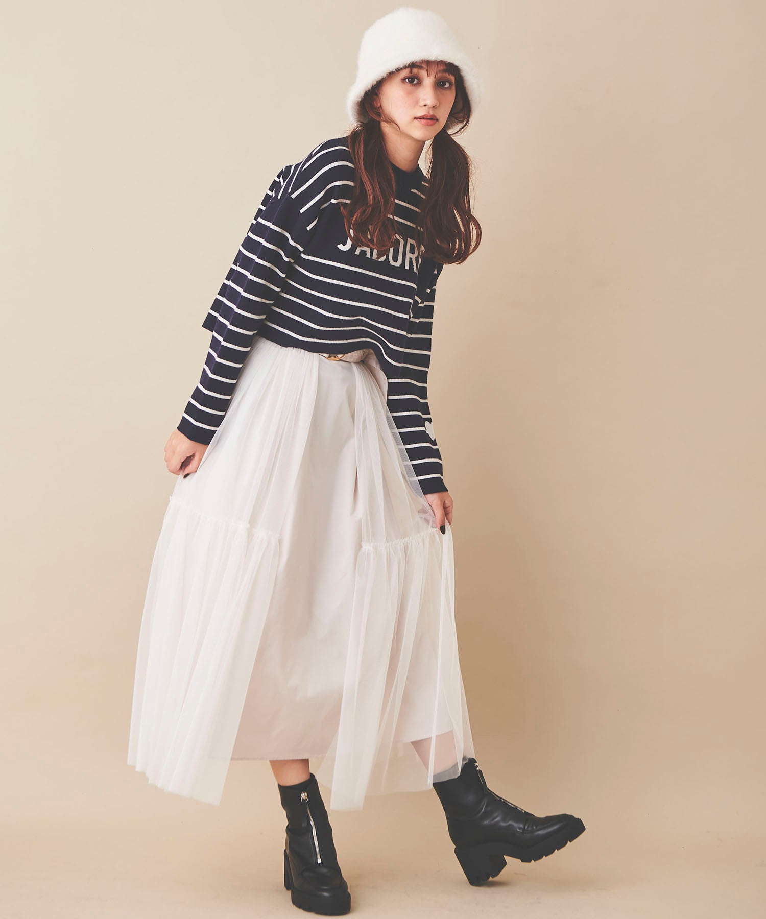 トランテアン ソン ドゥ モード 31 Sons de mode チュール×タフタスカート （クリーム） クリーム