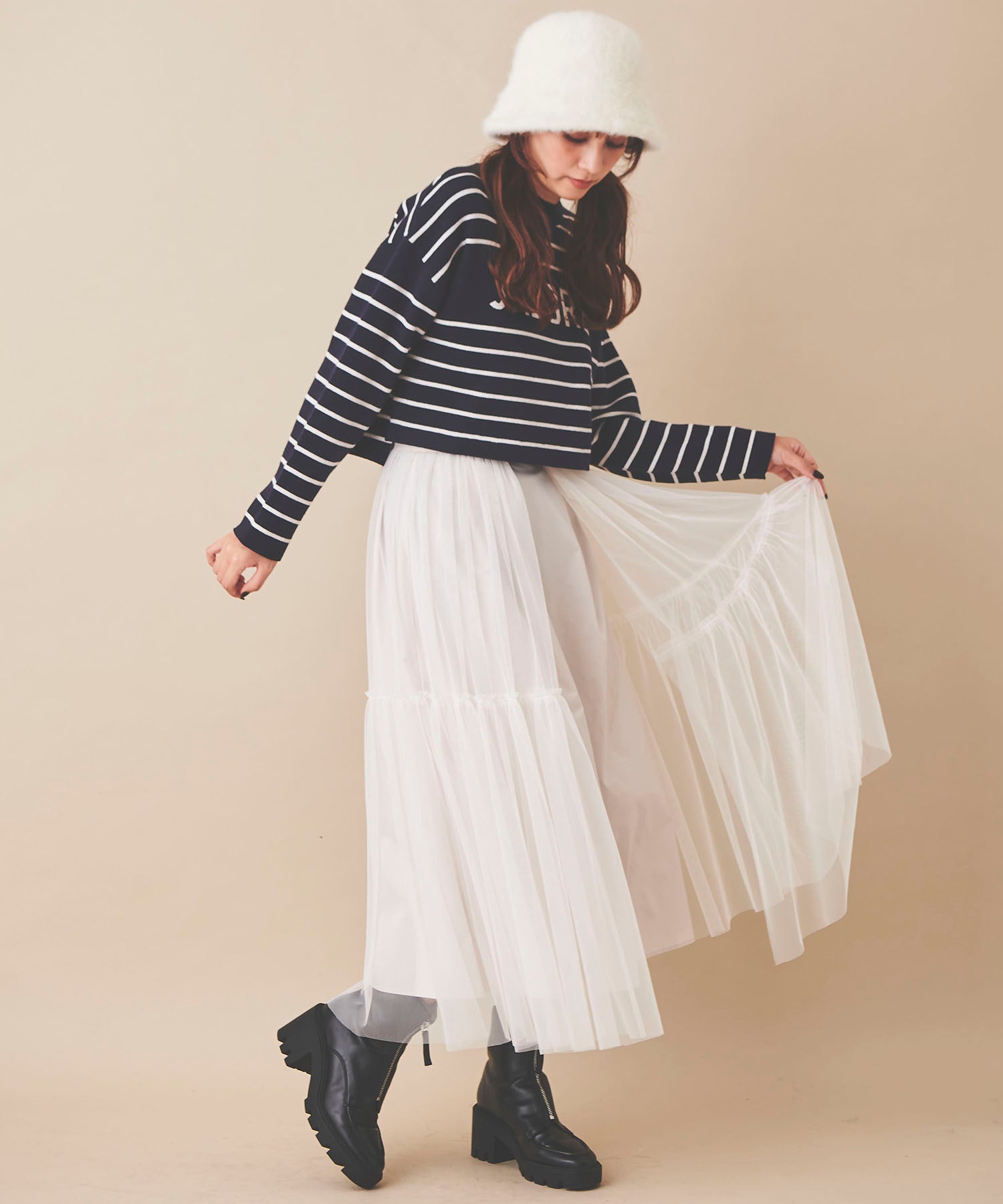 トランテアン ソン ドゥ モード 31 Sons de mode チュール×タフタスカート （クリーム） クリーム