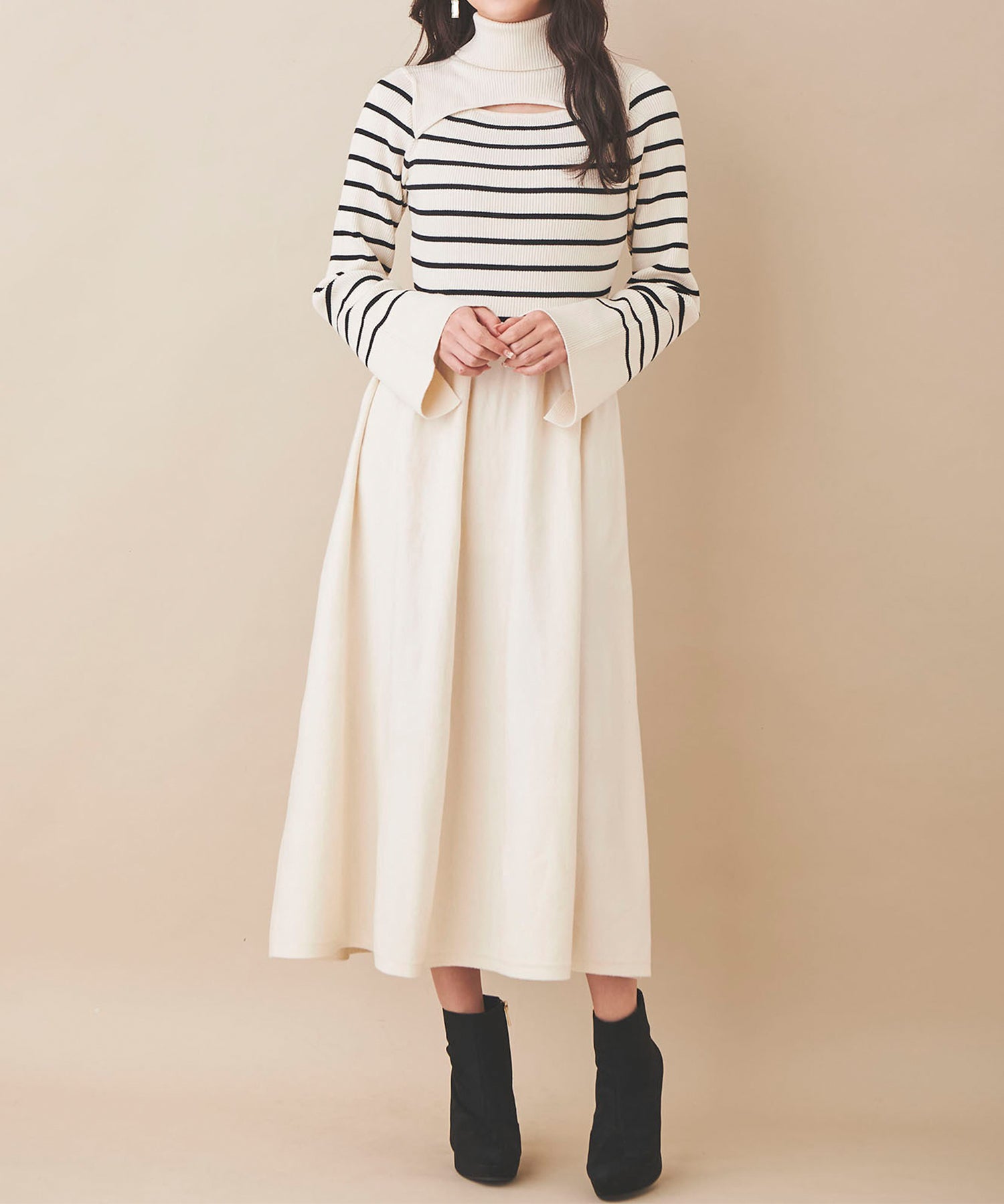 トランテアン ソン ドゥ モード 31 Sons de mode カットアウトリブニットワンピース （ボーダー） WHITE/BLACK