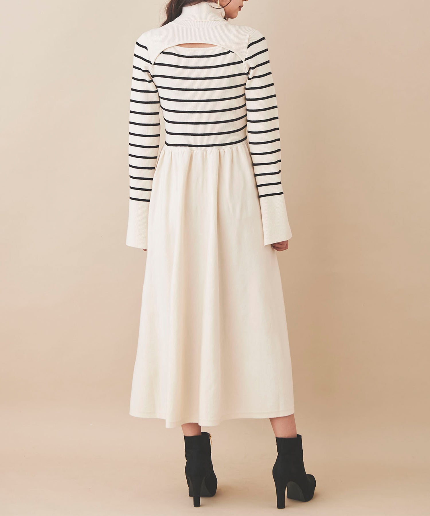 トランテアン ソン ドゥ モード 31 Sons de mode カットアウトリブニットワンピース （ボーダー） WHITE/BLACK