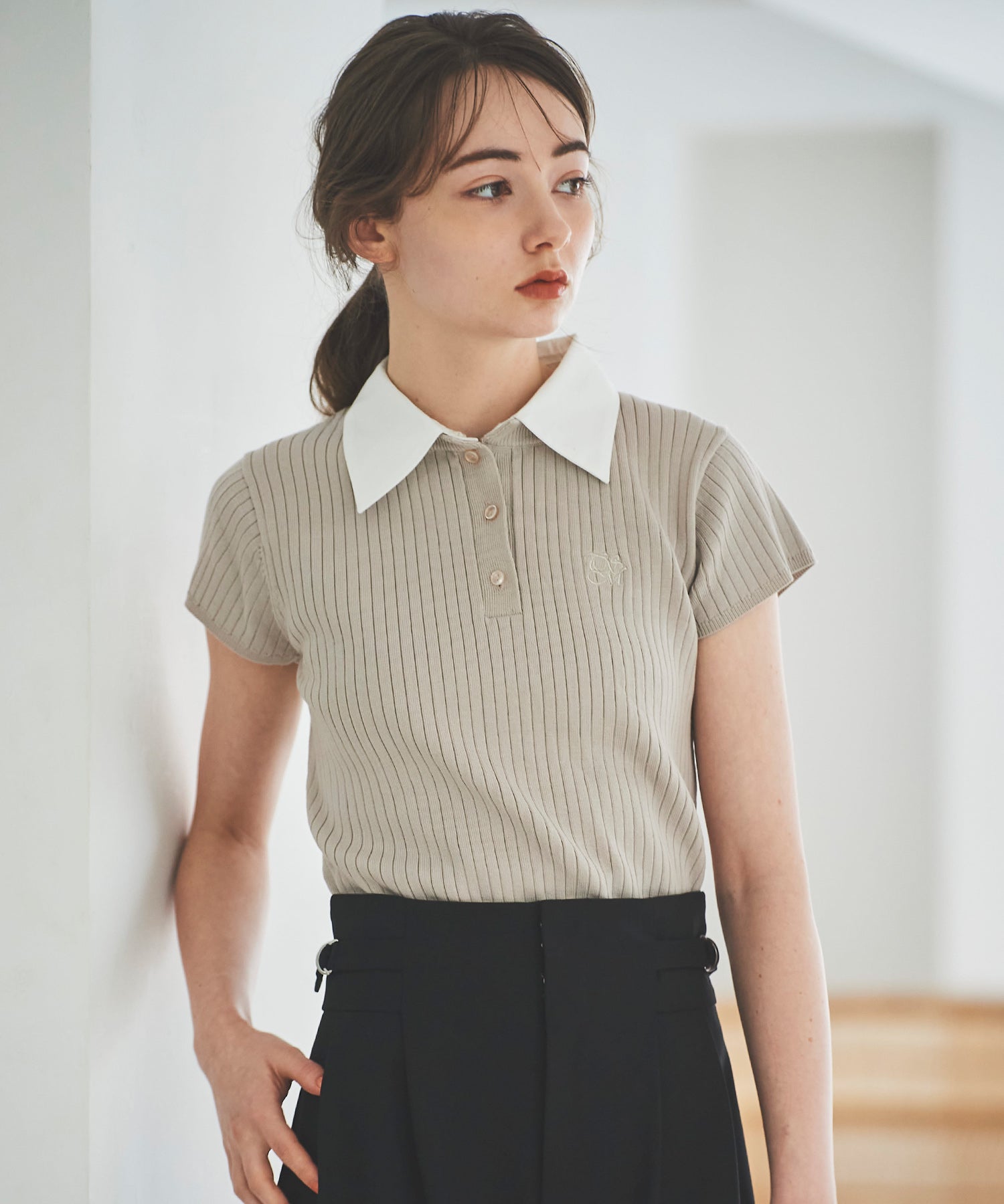 トランテアン ソン ドゥ モード 31 Sons de mode シャツ襟付き2WAYリブニット,グレー系