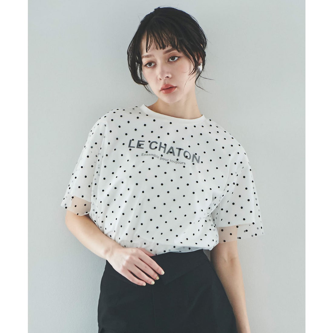 トランテアン ソン ドゥ モード 31 Sons de mode 【訳あり新品】チュールレイヤードTシャツ （白黒） WHITE/BLACK