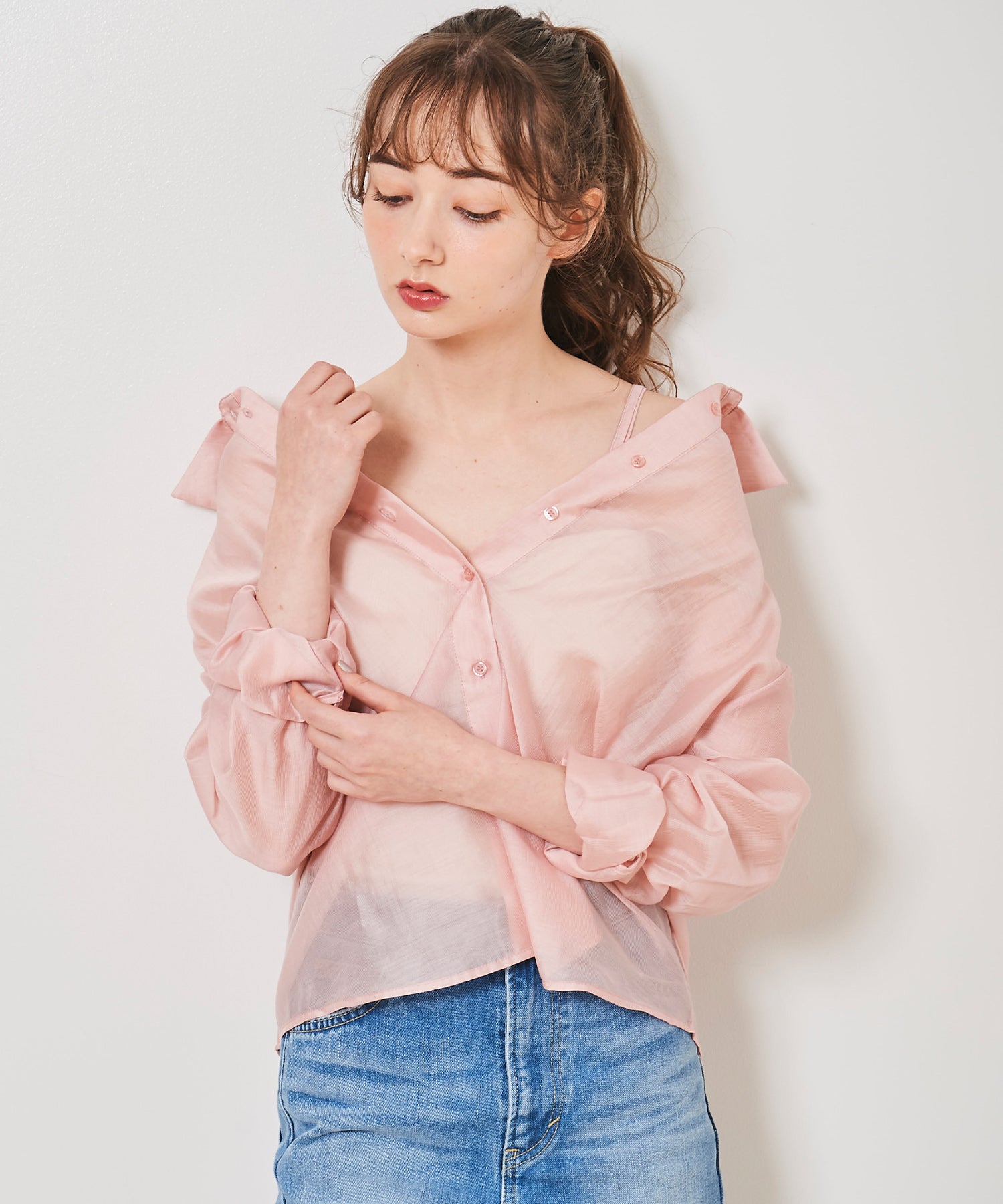 トランテアン ソン ドゥ モード 31 Sons de mode 2WAYオフショルシアーシャツ （ピンク） PINK