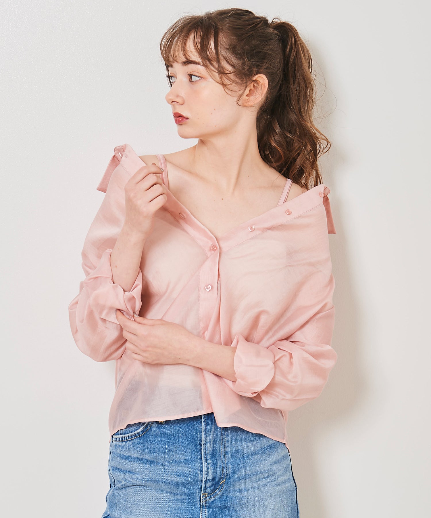 トランテアン ソン ドゥ モード 31 Sons de mode 2WAYオフショルシアーシャツ （ピンク） PINK