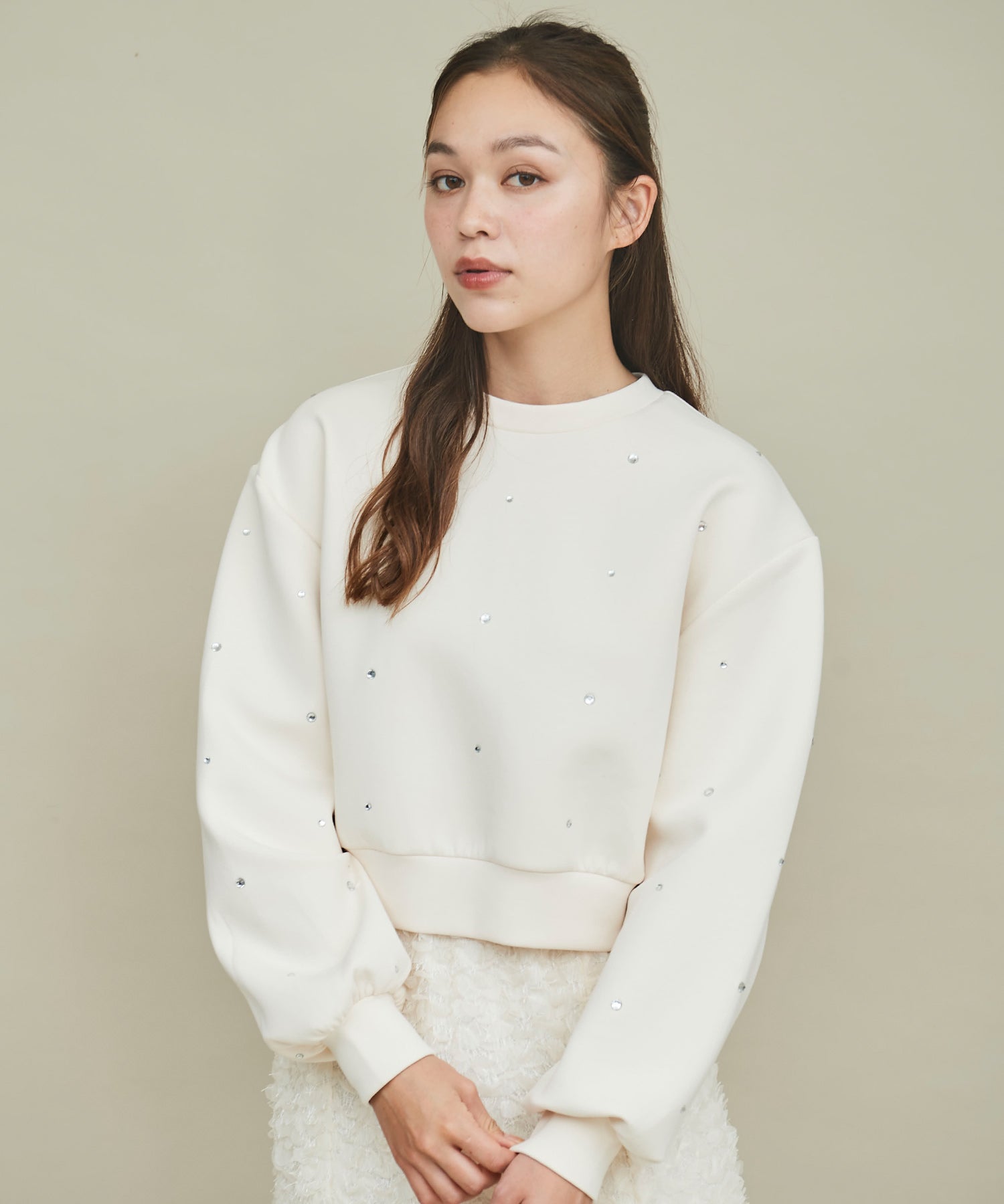 トランテアン ソン ドゥ モード 31 Sons de mode ビジュー付きダンボールスウェット （オフホワイト） オフホワイト