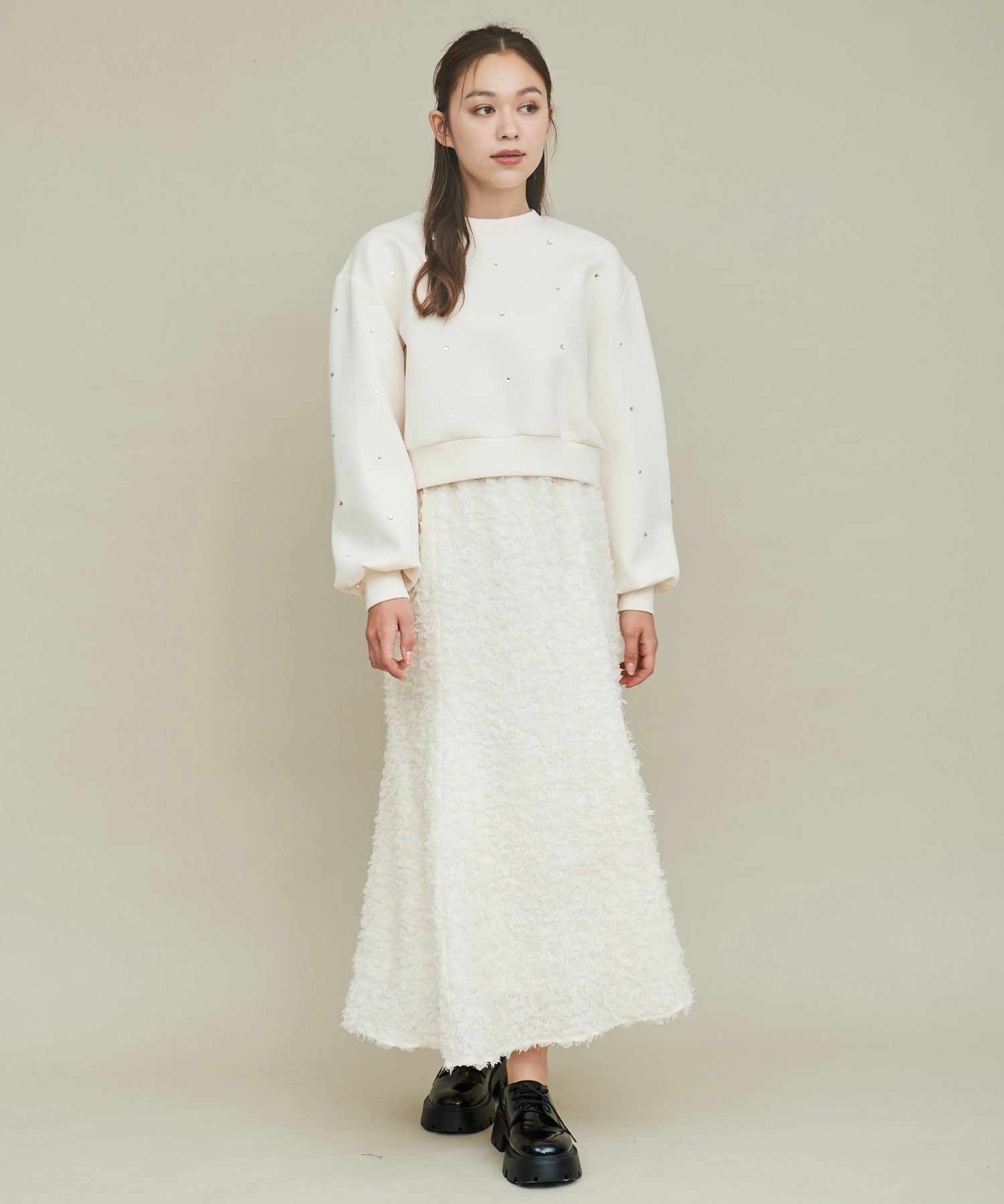 トランテアン ソン ドゥ モード 31 Sons de mode ビジュー付きダンボールスウェット （オフホワイト） オフホワイト