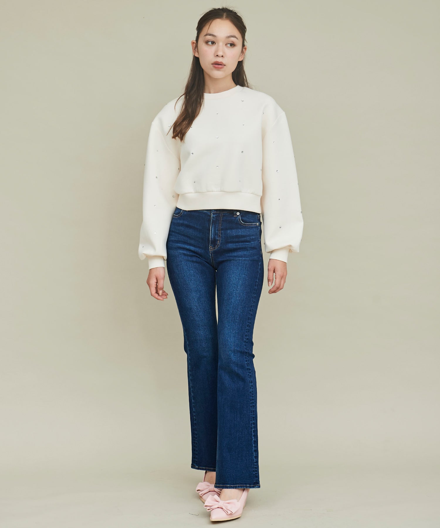 トランテアン ソン ドゥ モード 31 Sons de mode ビジュー付きダンボールスウェット （オフホワイト） オフホワイト