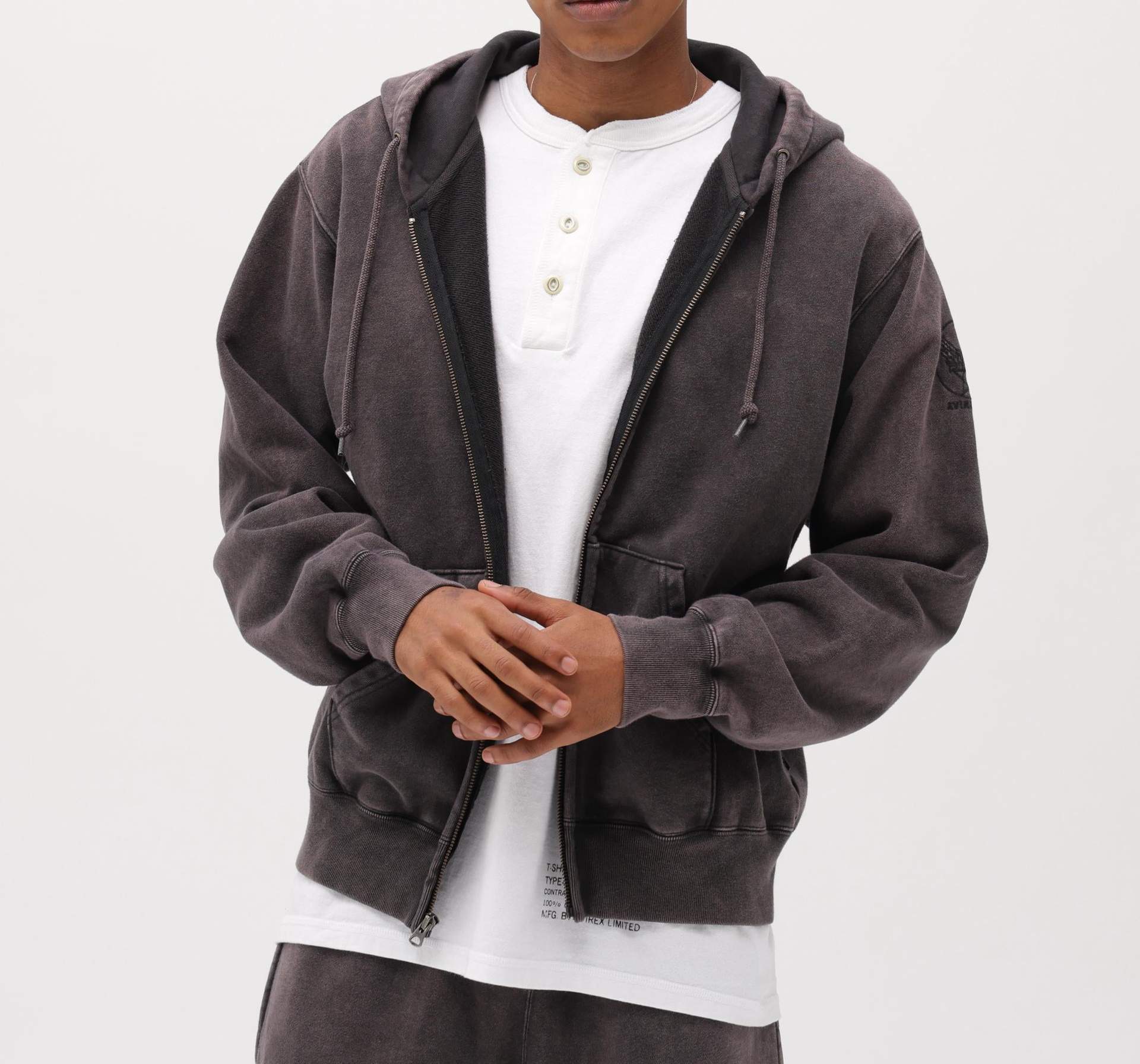 ACID WASH ZIP UP HOODIE チャコール