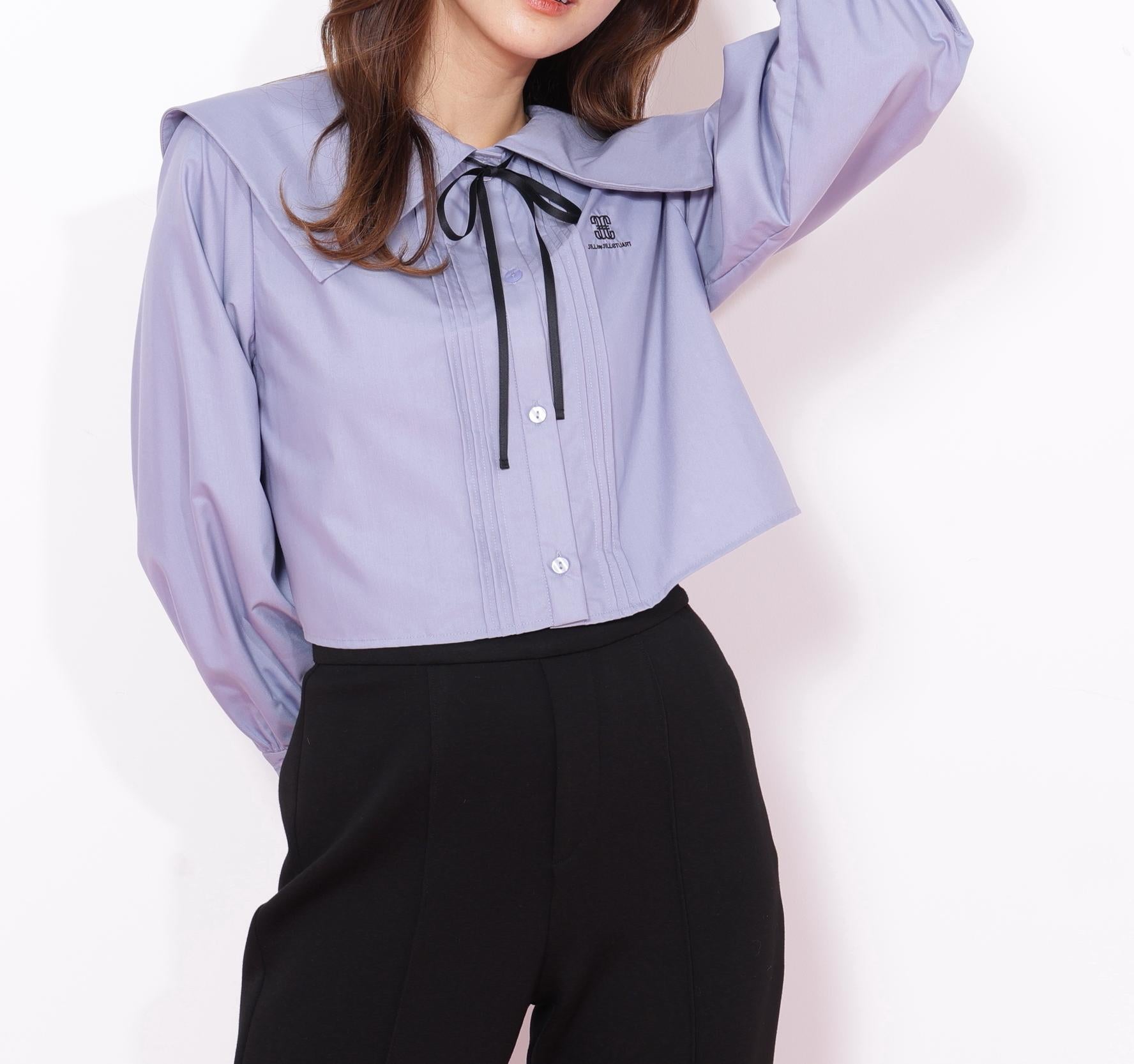 ビッグカラー短丈ブラウス ブルー