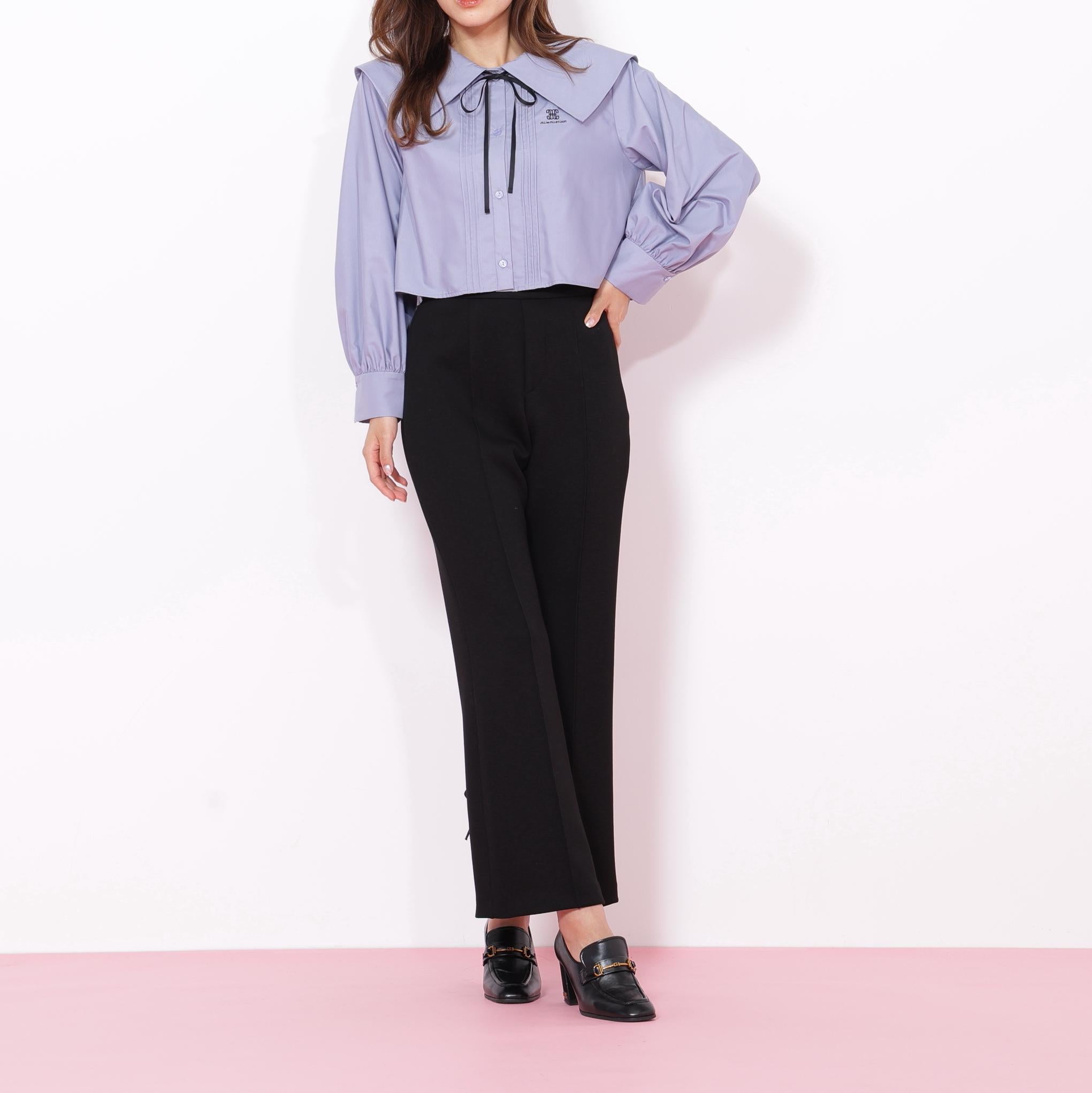 ビッグカラー短丈ブラウス ブルー