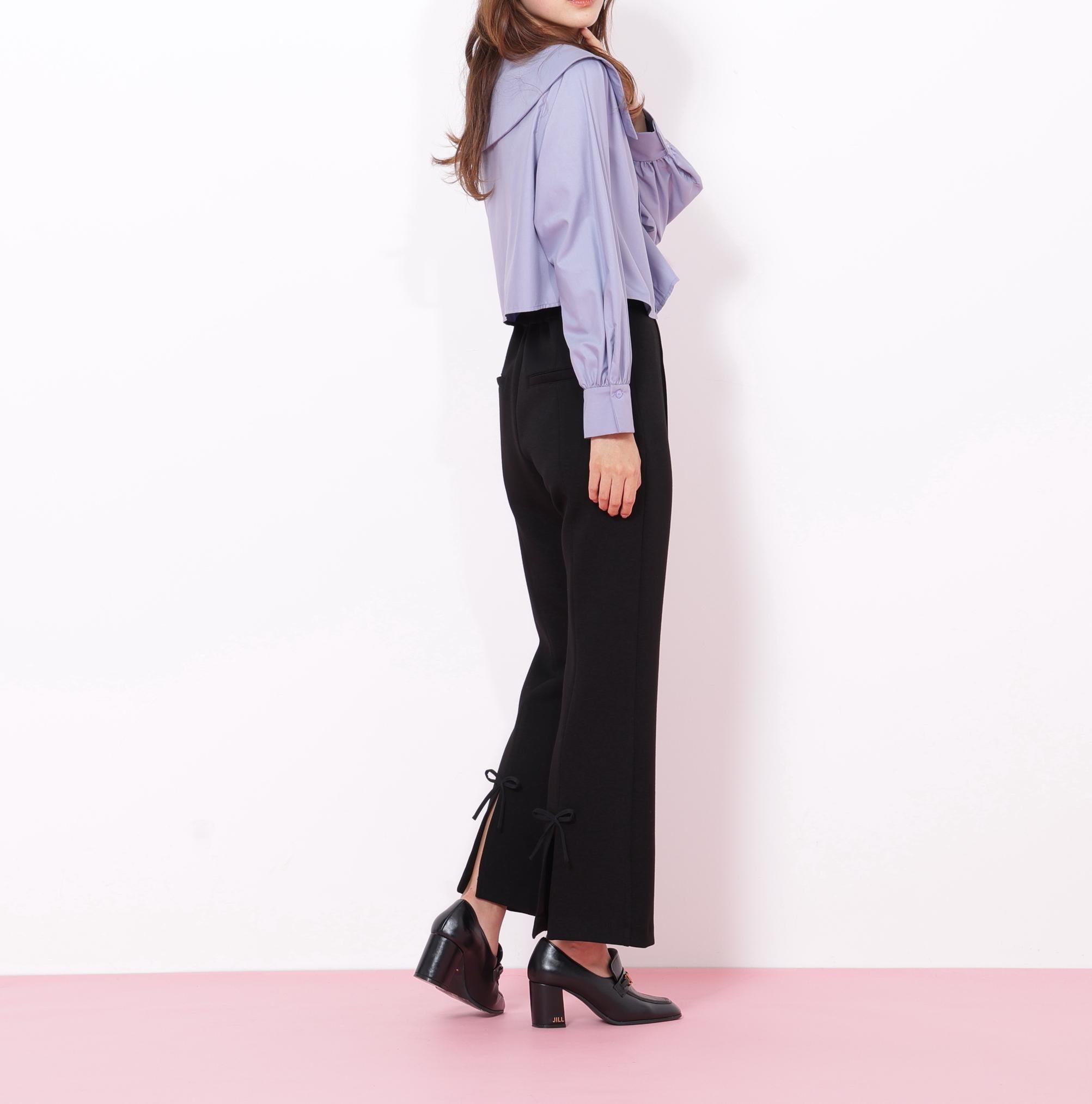 ビッグカラー短丈ブラウス ブルー