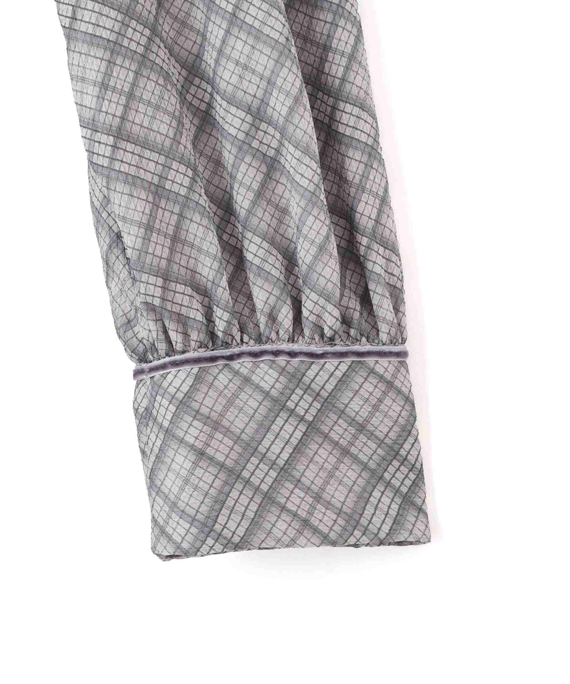 ベロア配色チェックラッフルワンピース グレー1