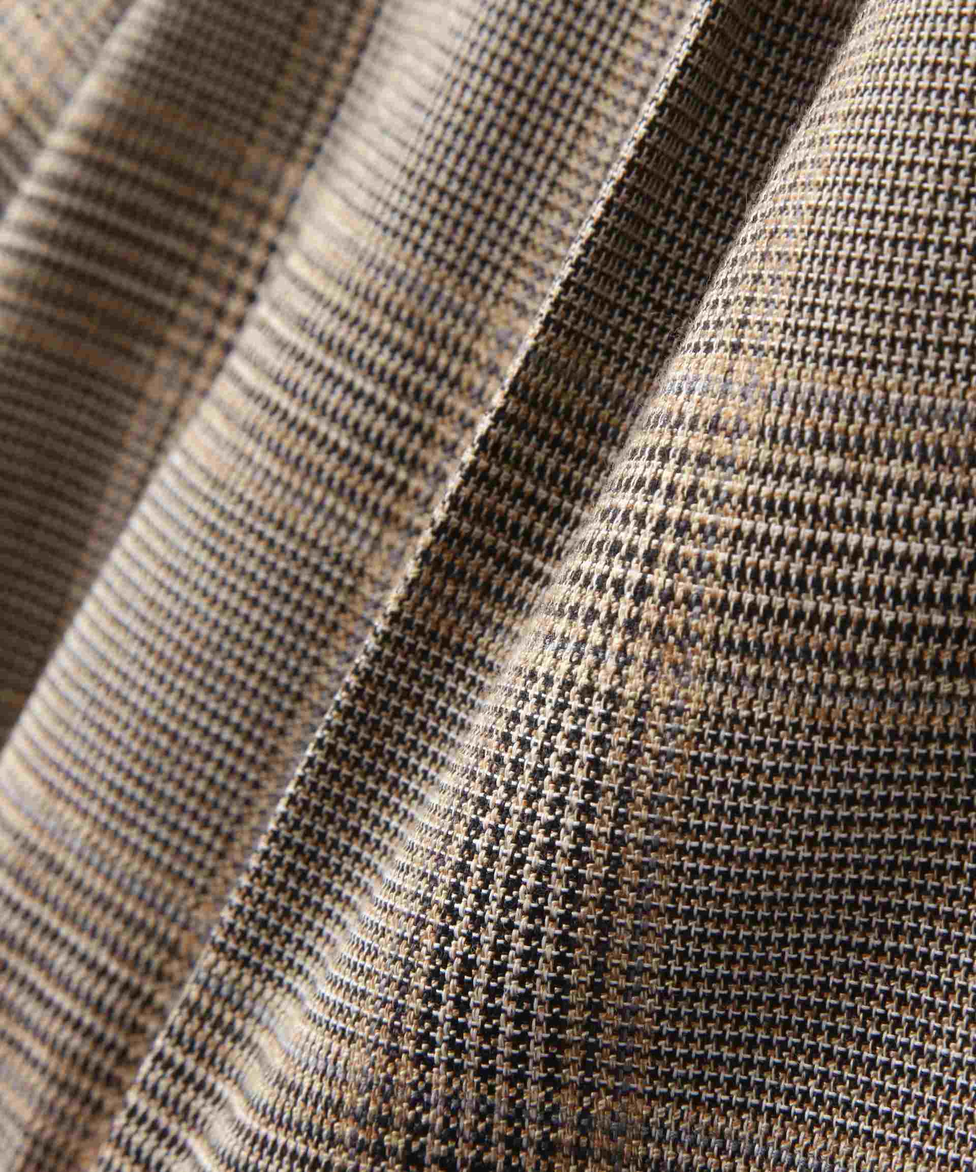 麻調合繊タックベルト付きショートパンツ グレーチェック1