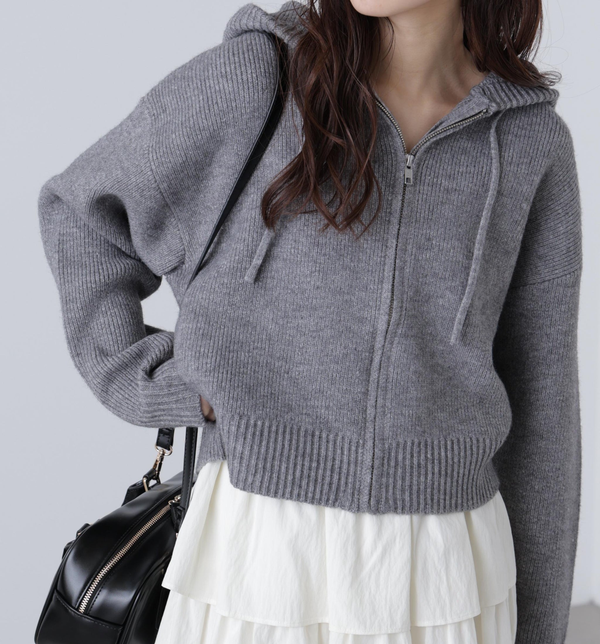 ジップニットパーカー グレー