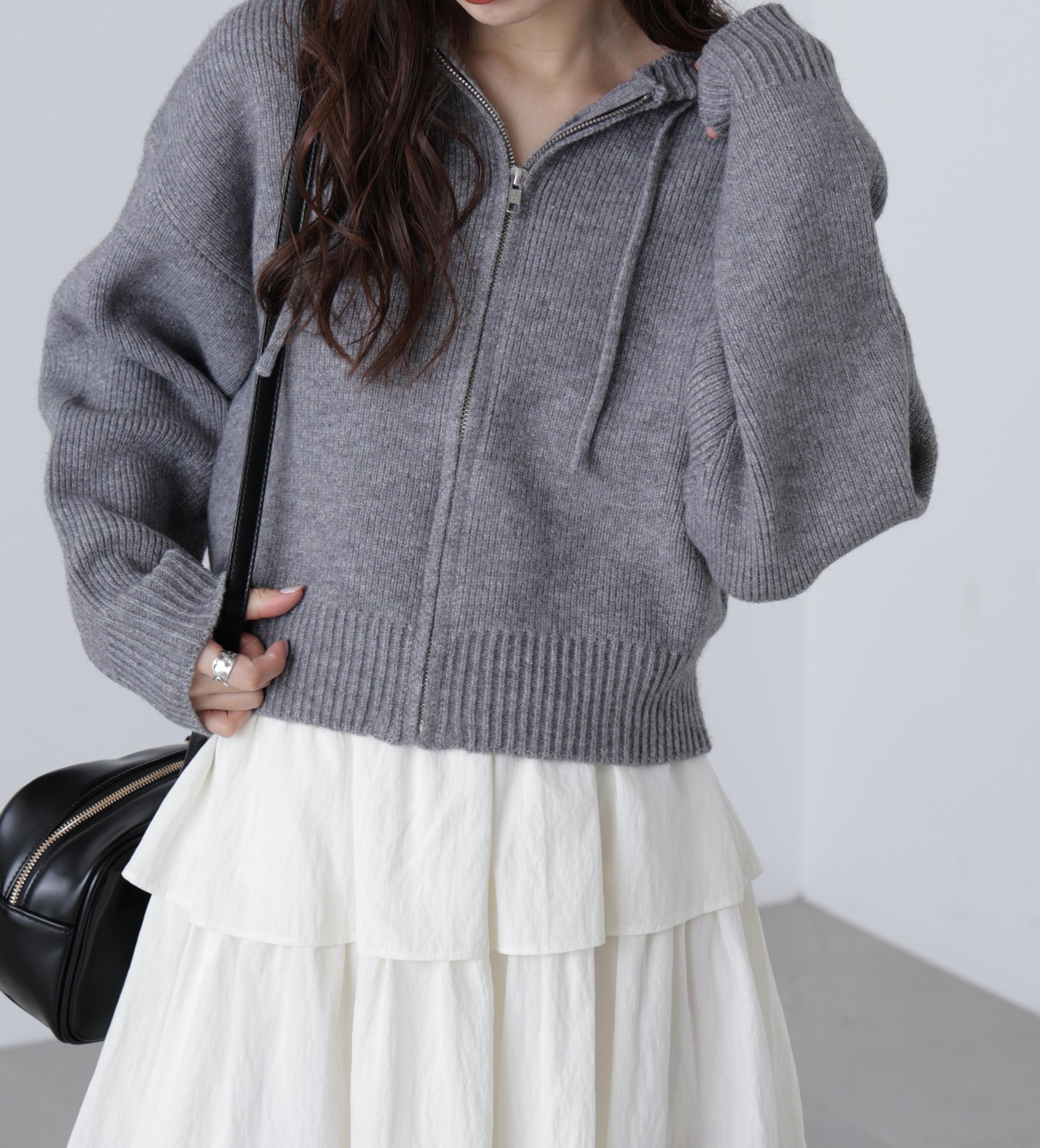 ジップニットパーカー グレー