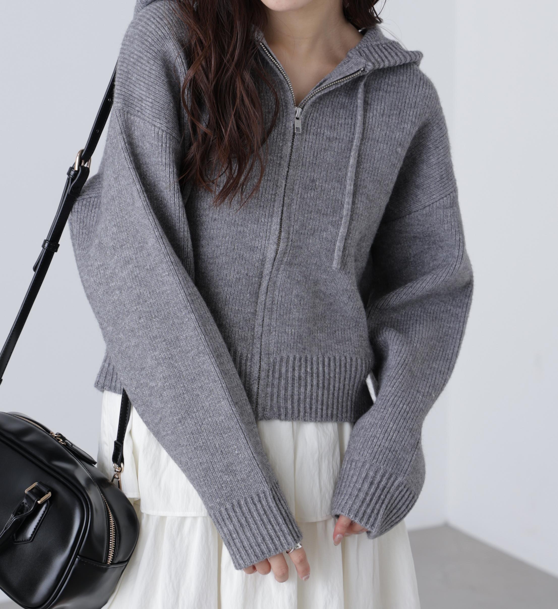 ジップニットパーカー グレー