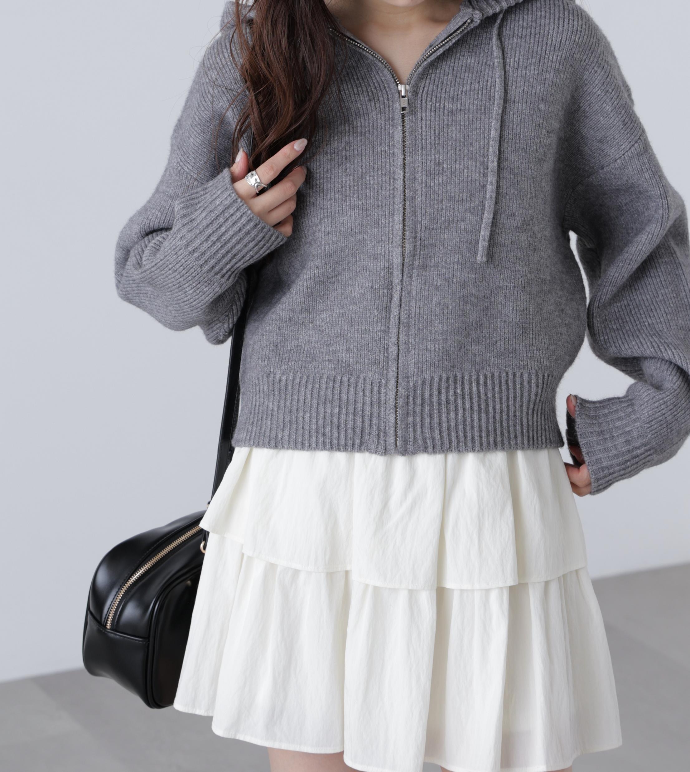 ジップニットパーカー グレー