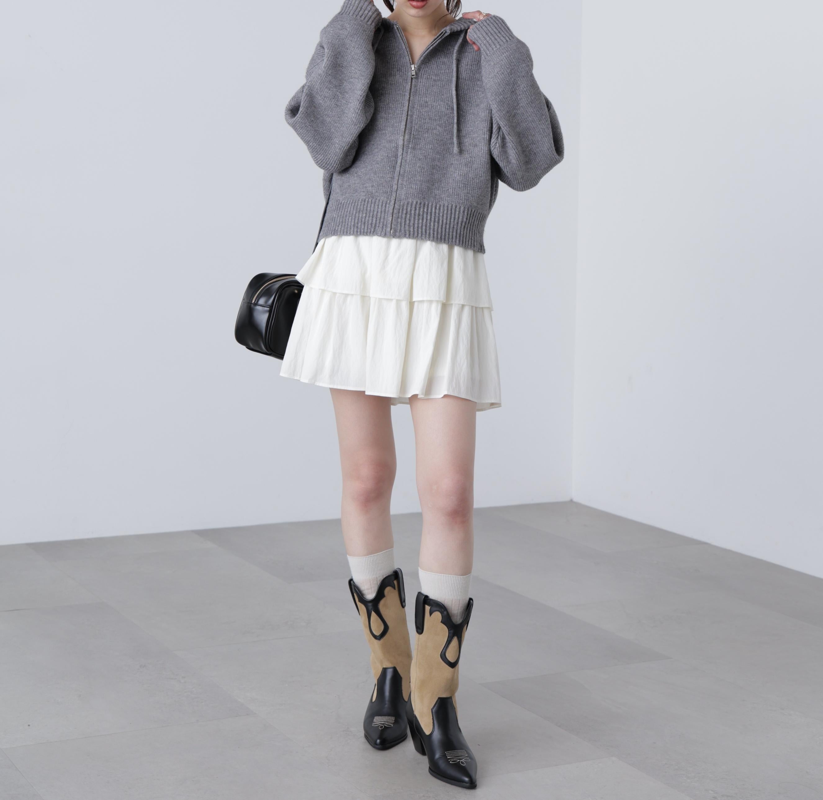 ジップニットパーカー グレー