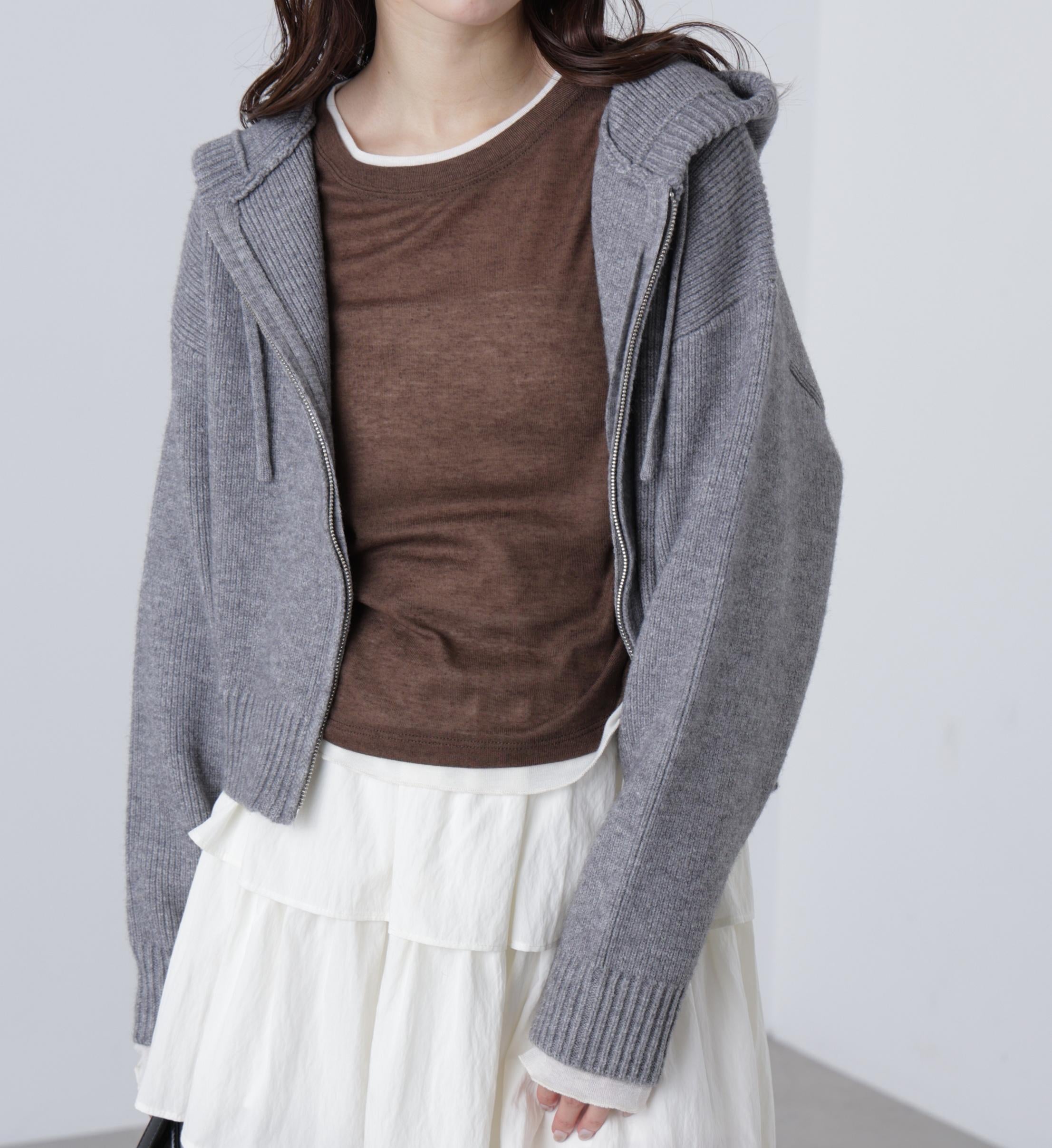 ジップニットパーカー グレー