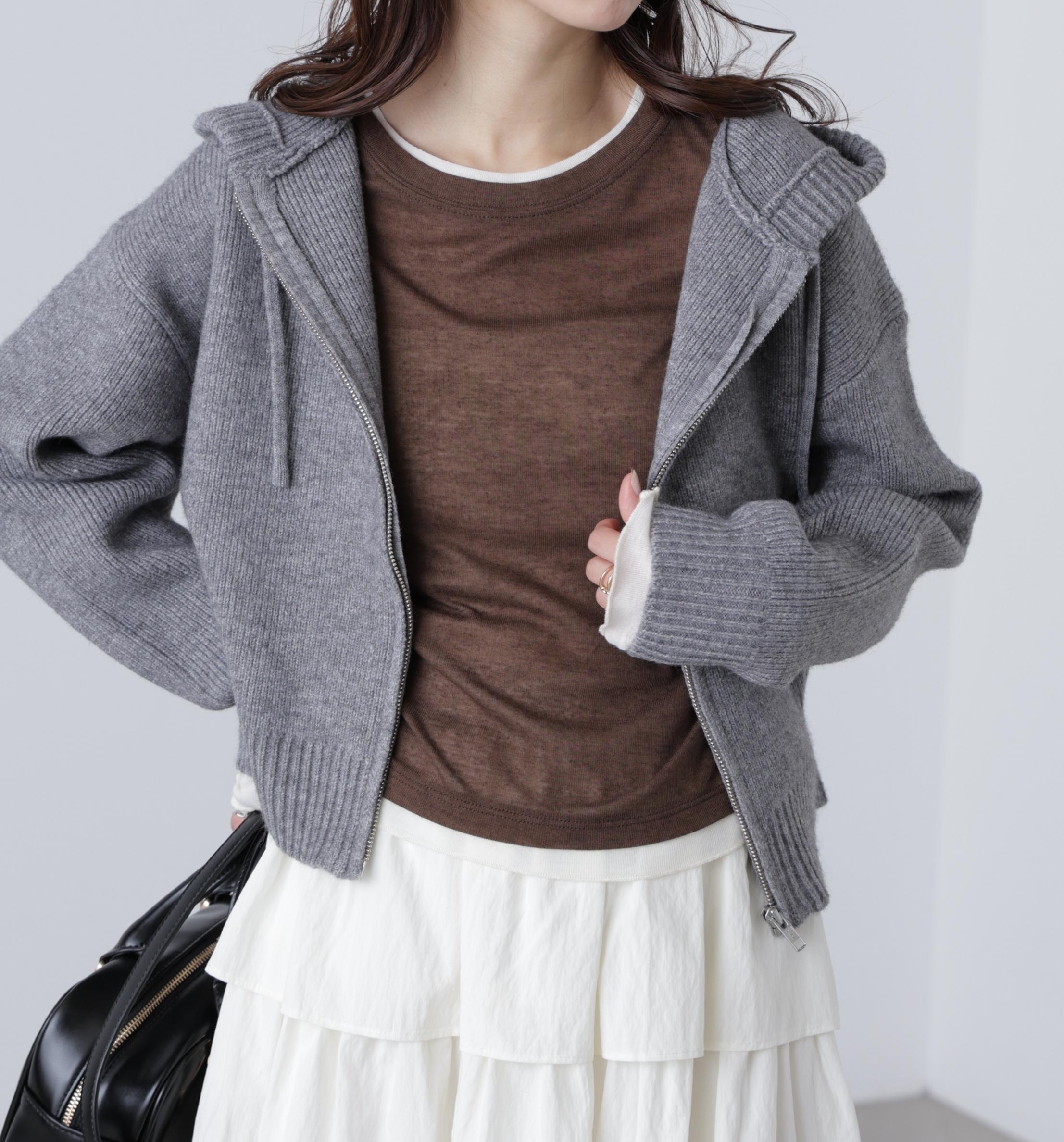 ジップニットパーカー グレー